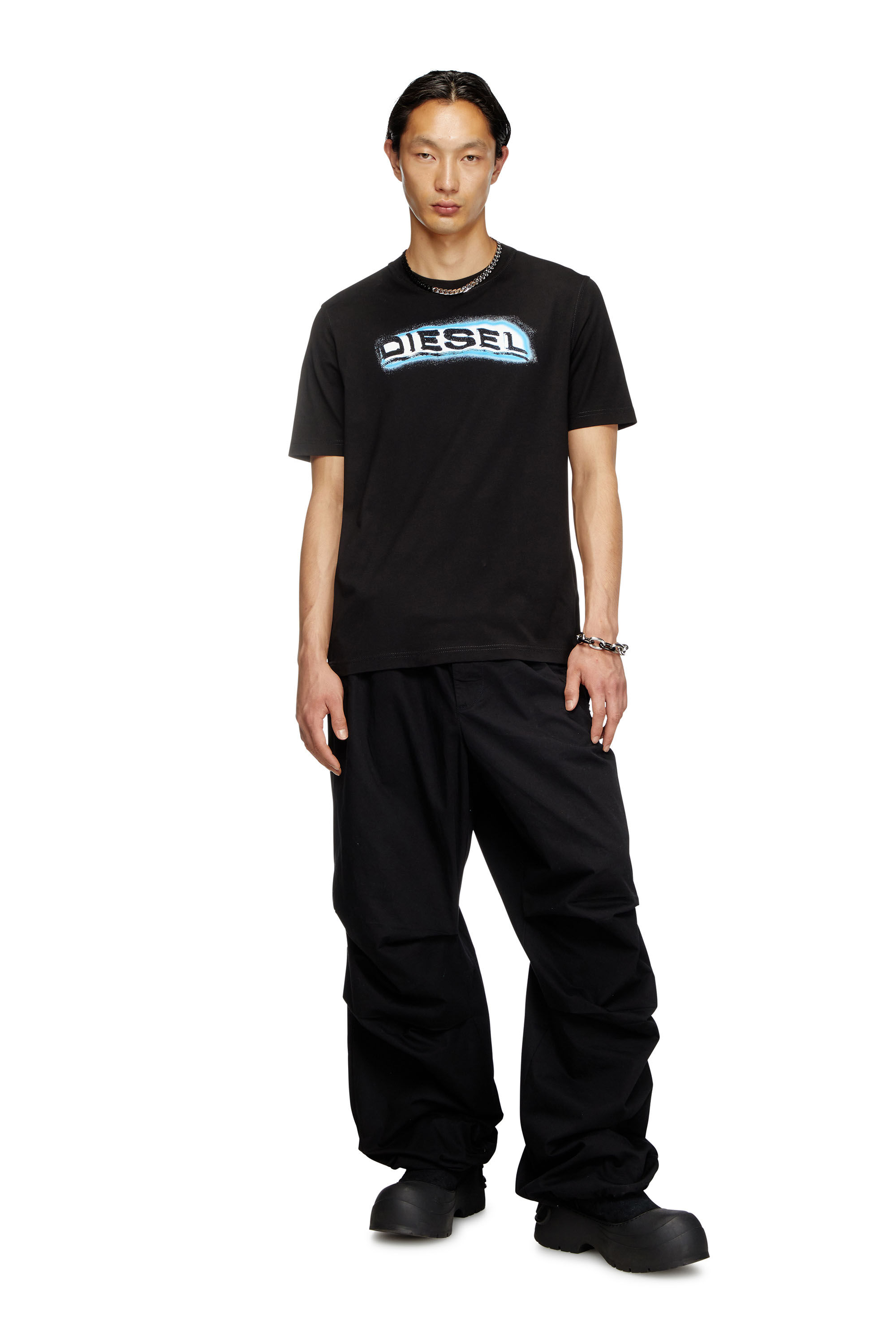 Diesel - T-ADJUST-R4, T-shirt avec logo imprimé bouffant Homme in Noir - 1