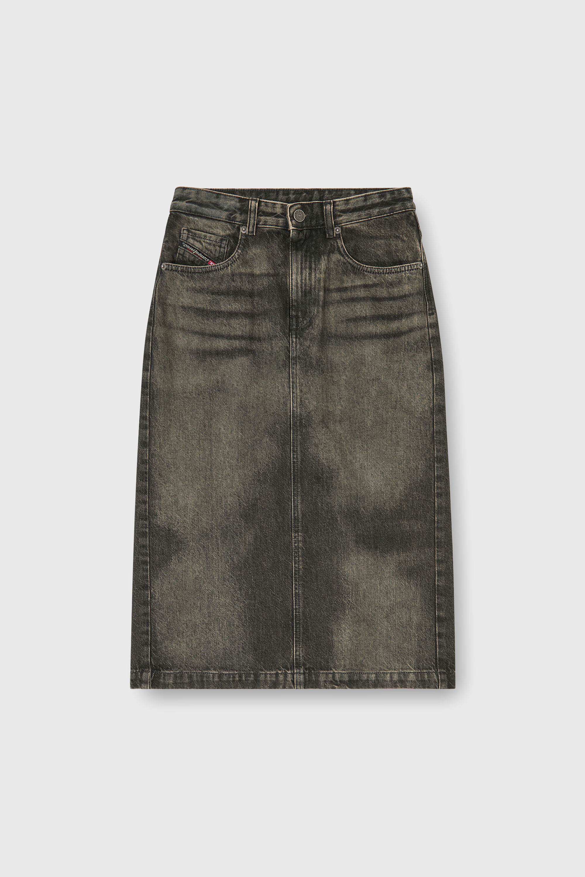 Diesel - DE-PENDY-FSJ, Damen Bleistiftrock aus Denim mit Dirty-Effekt in Schwarz/Dunkelgrau - 2