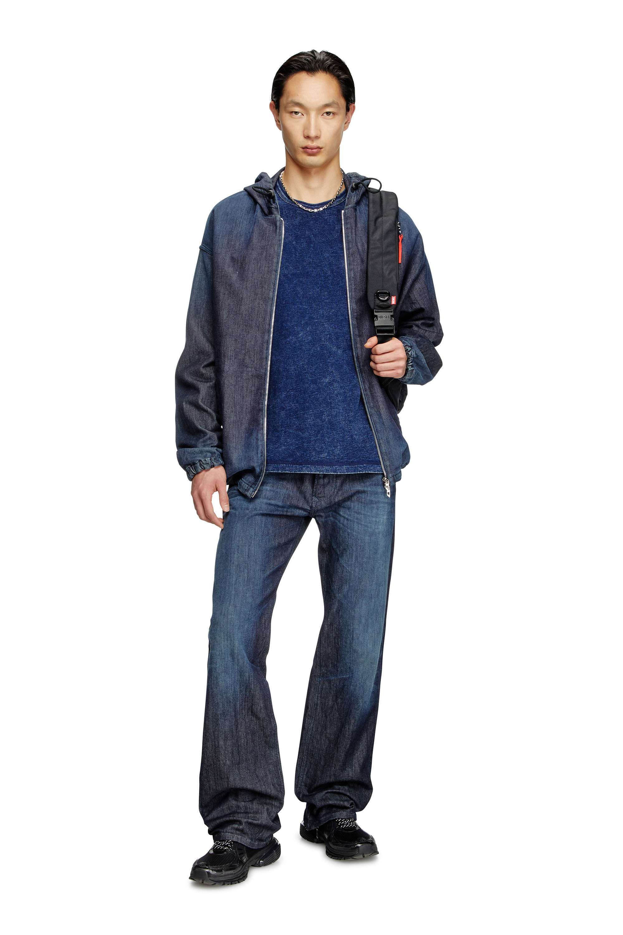 Diesel - T-ADJIND, T-shirt in jersey effetto denim Uomo in Blu - 1