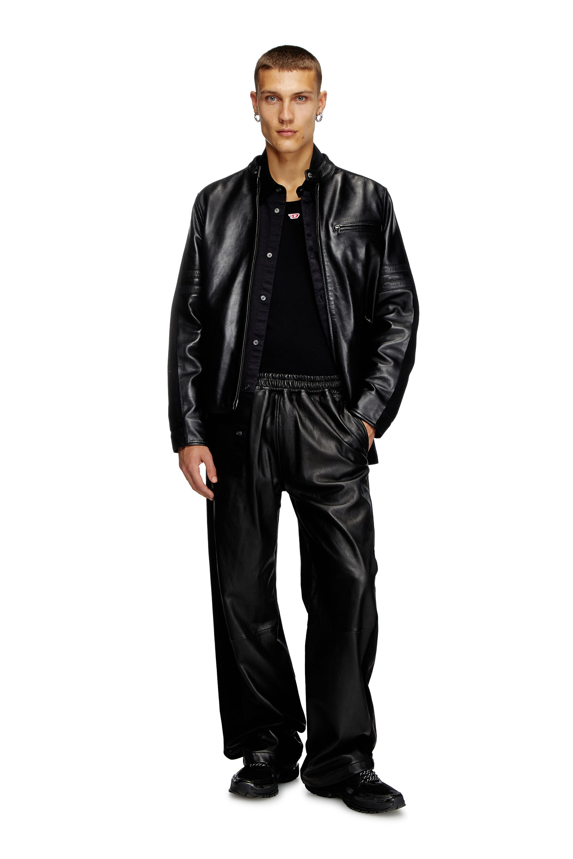 Diesel - P-OCHS, Herren Hybride Hose aus Denim und Leder in Schwarz - 1