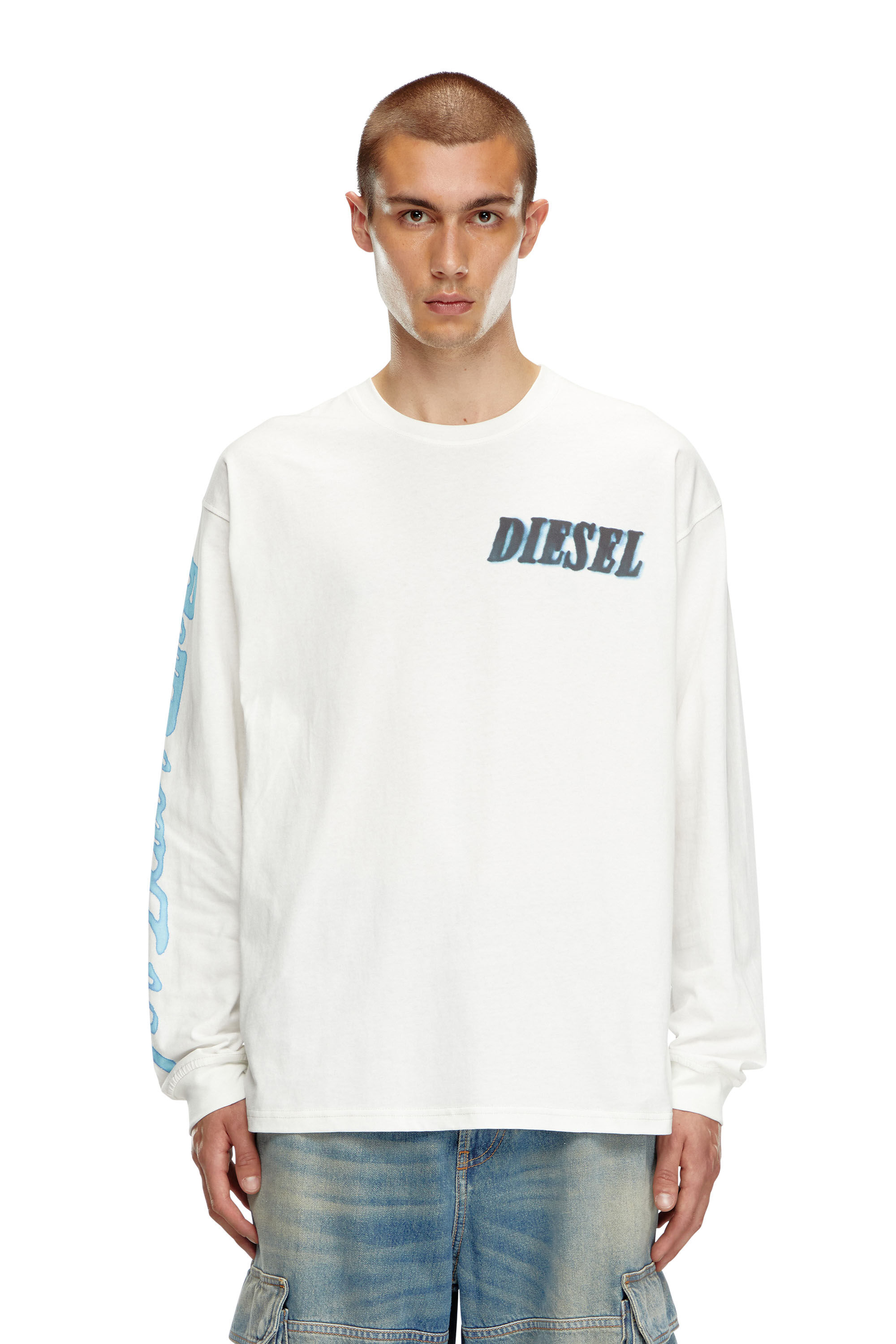 Diesel - T-BOXT-LS-Q15, Homme T-shirt à manches longues avec logos imprimés in Blanc - Image 3