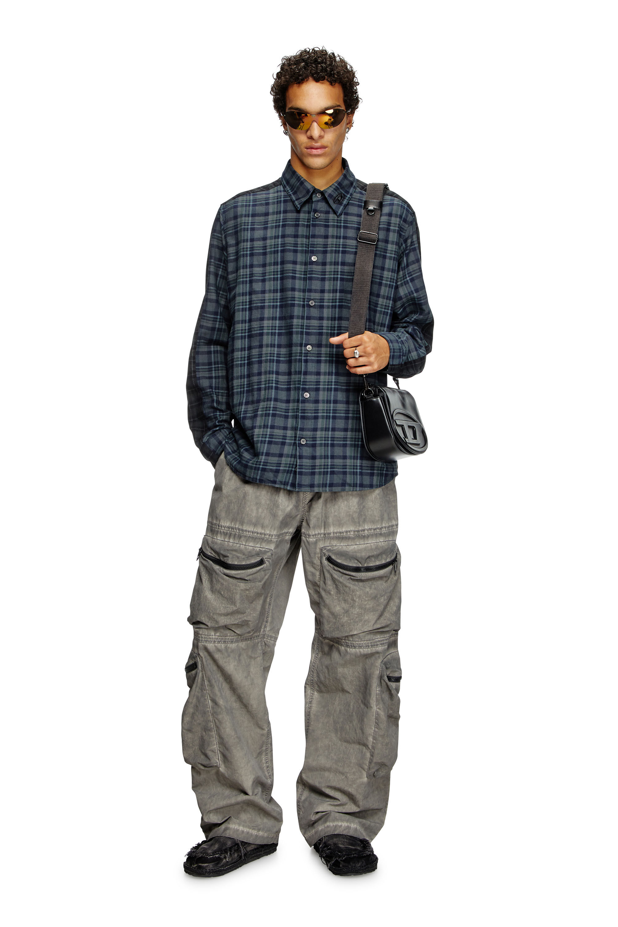 Diesel - S-SIMPLY-CHECK, Chemise en flanelle à carreaux épissée Homme in Polychrome - 1