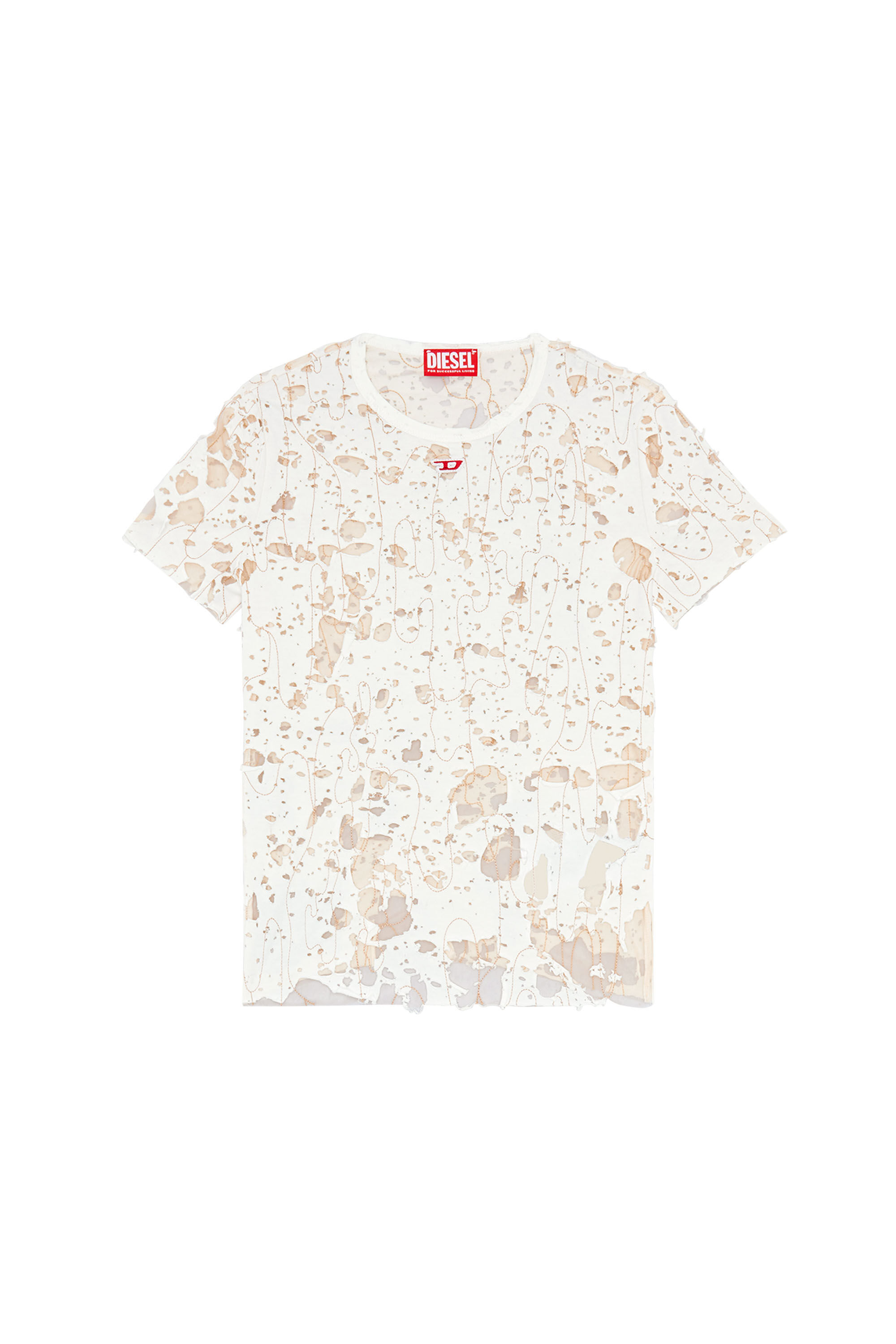 Diesel - T-UNCYNA, T-shirt in tulle e jersey destroyed Donna in Bianco - 2