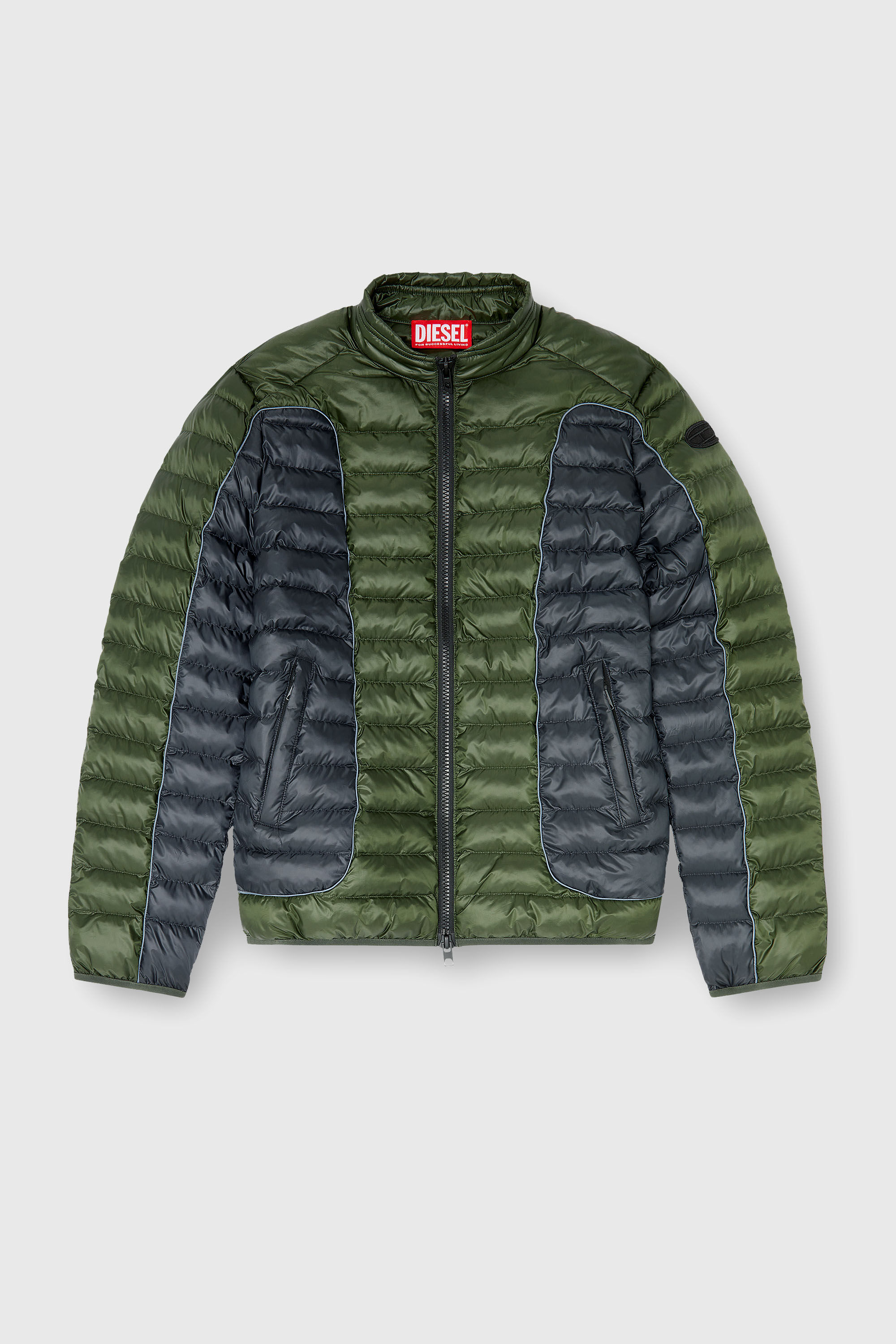 Diesel - W-PILOT-BLOCK, Herren Biker-Pufferjacke mit Colour-Block-Design in Grau/Gr&uuml;n - 2