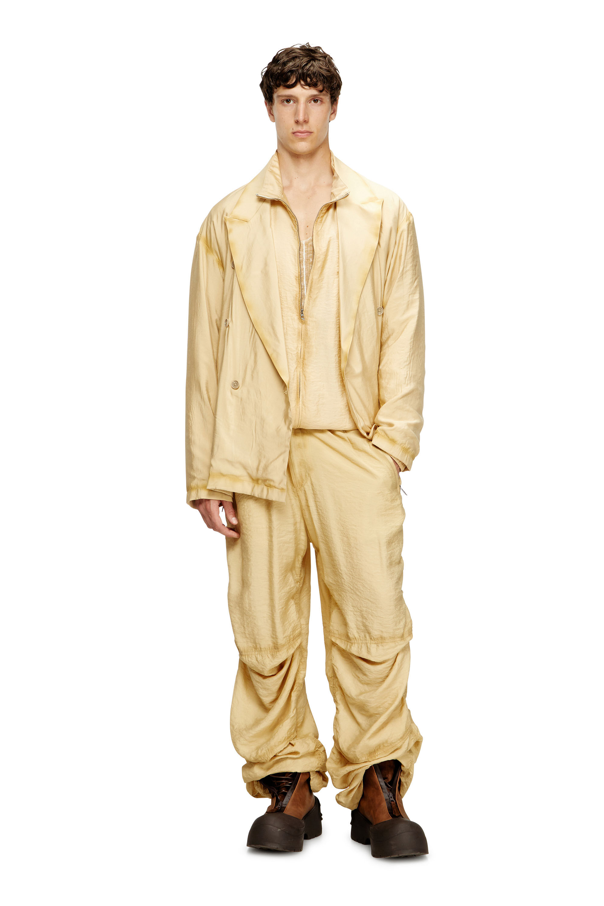 Diesel - J-KEYSERY, Blazer doppiopetto effetto stropicciato Uomo in Beige - 1