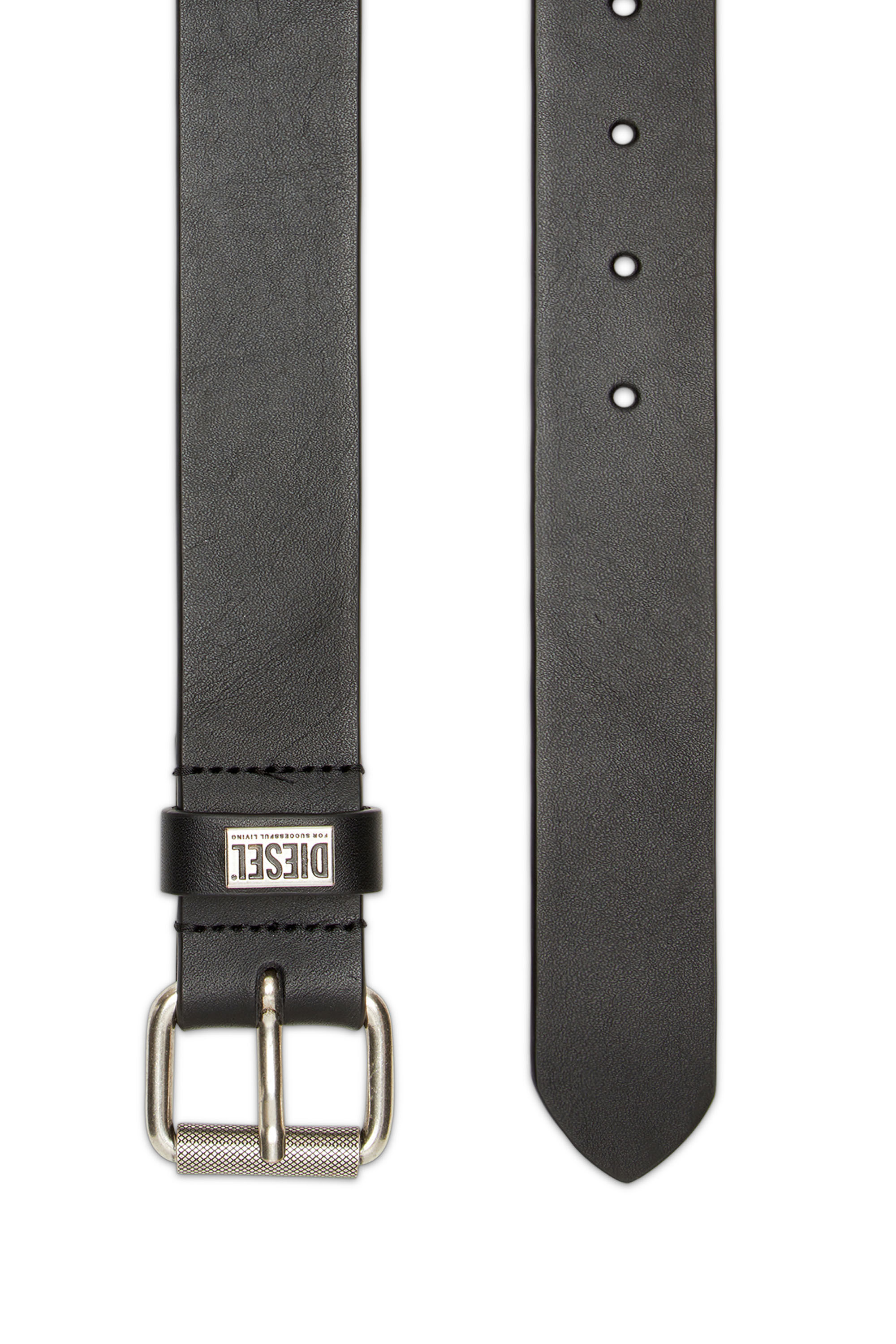 Diesel - B-BISCOTTO-LOOP, Man Leather belt with logo plaque in Black - Image 2