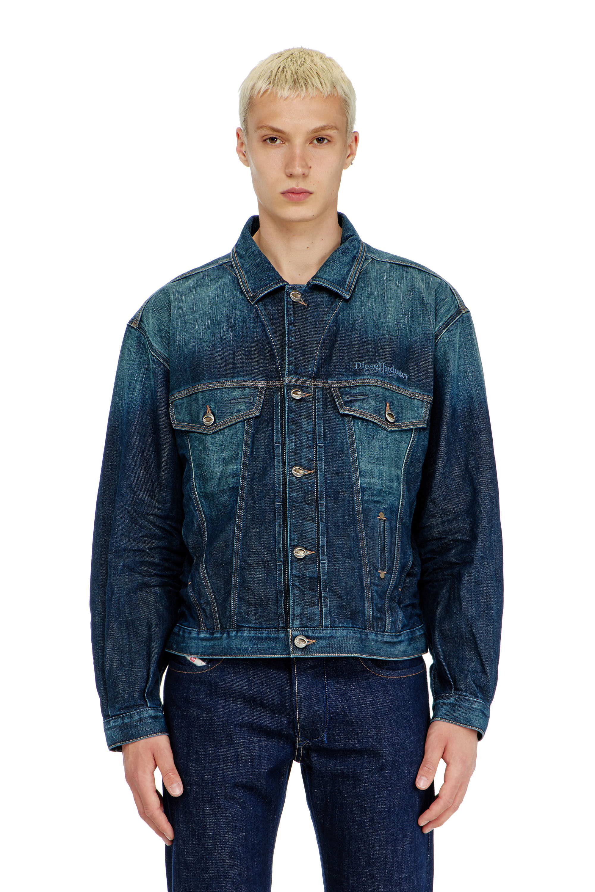 Diesel - D-DENVER-CL, Unisex Trucker-Jacke aus selvedge denim in Dunkelblau - 3