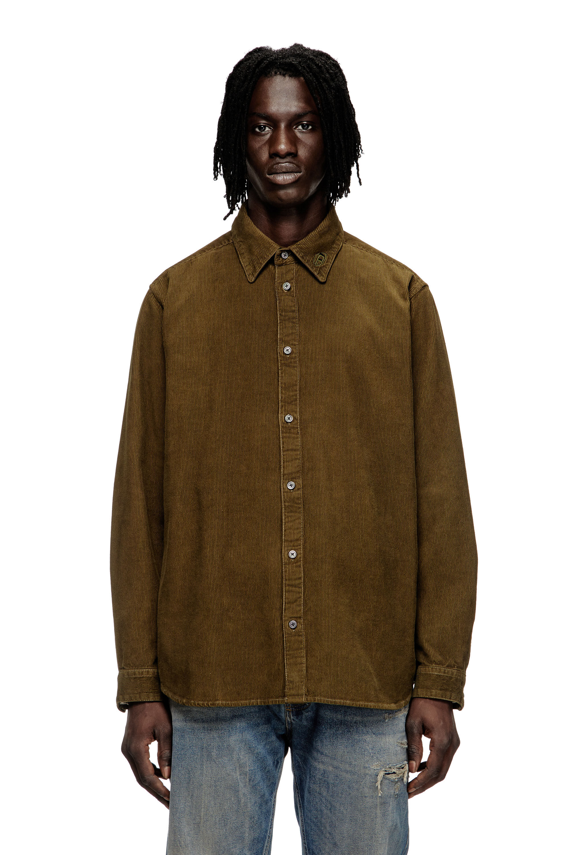 Diesel - S-SIMPLY-AJFQ, Camicia in cotone con ricamo sul colletto Uomo in Verde - 3