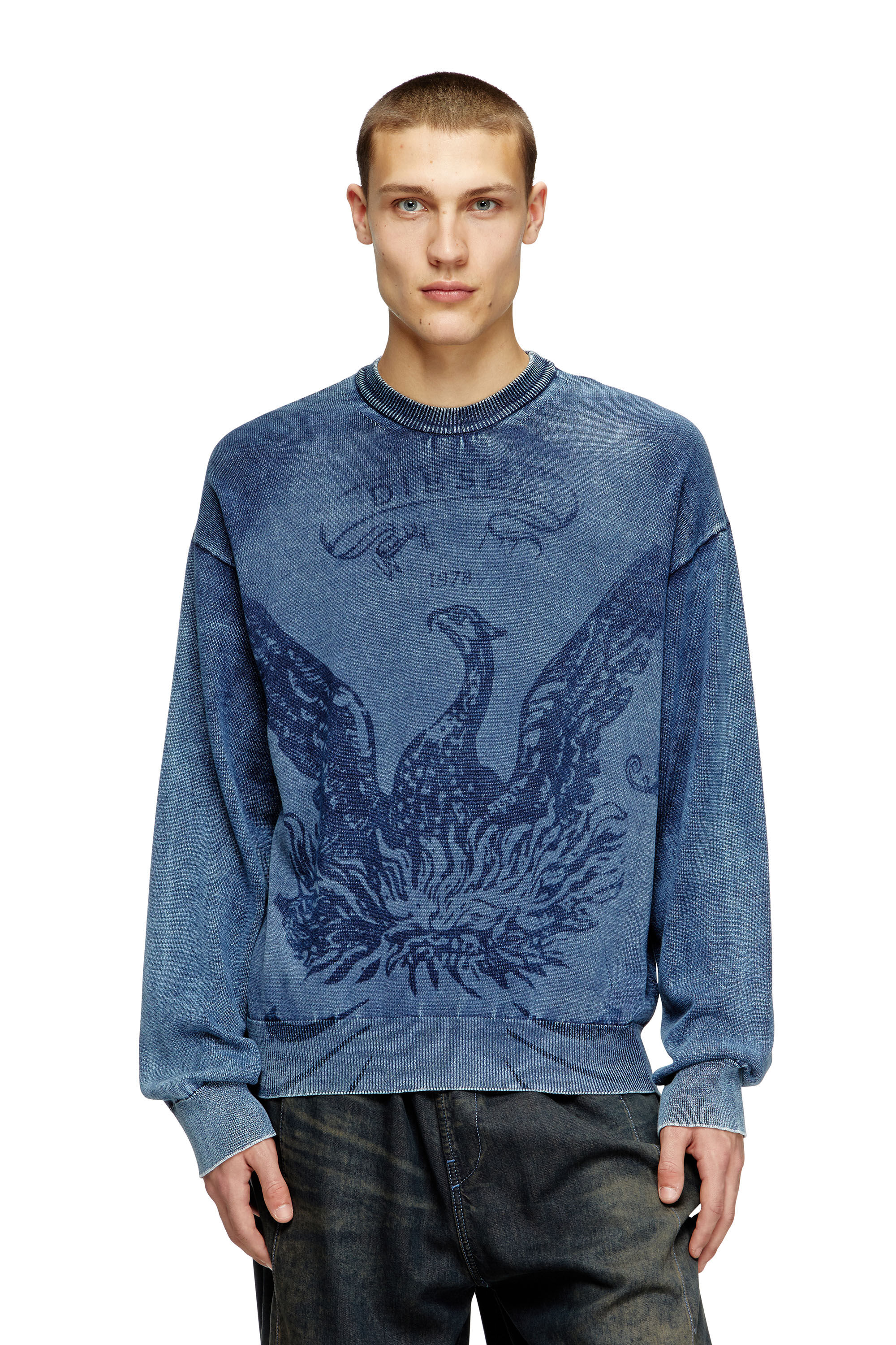 Diesel - K-FENICOL, Pull indigo avec logo du phénix Homme in Bleu - 3
