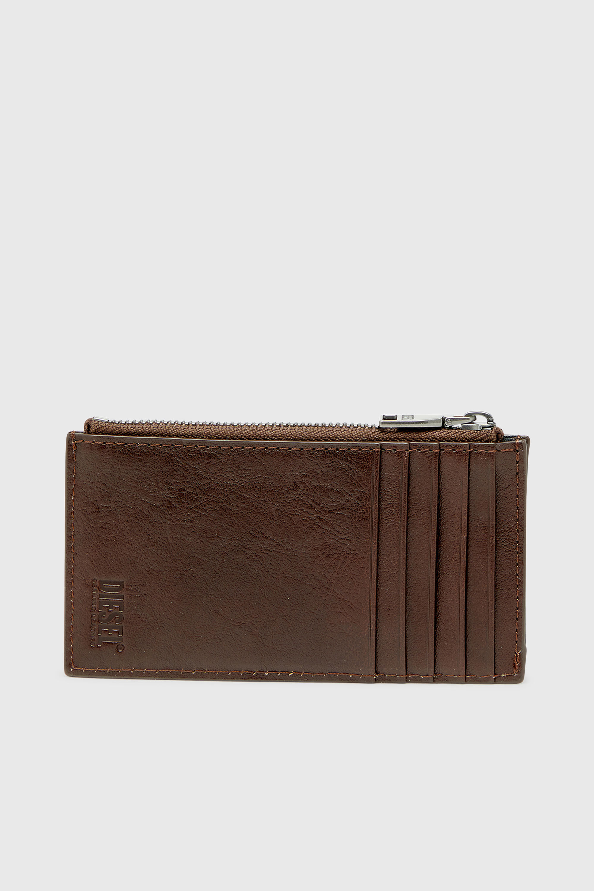 Diesel - FLAG-D CARD HOLDER III, Herren Leder-Kartenetui mit Rei&szlig;verschluss in Braun - 2