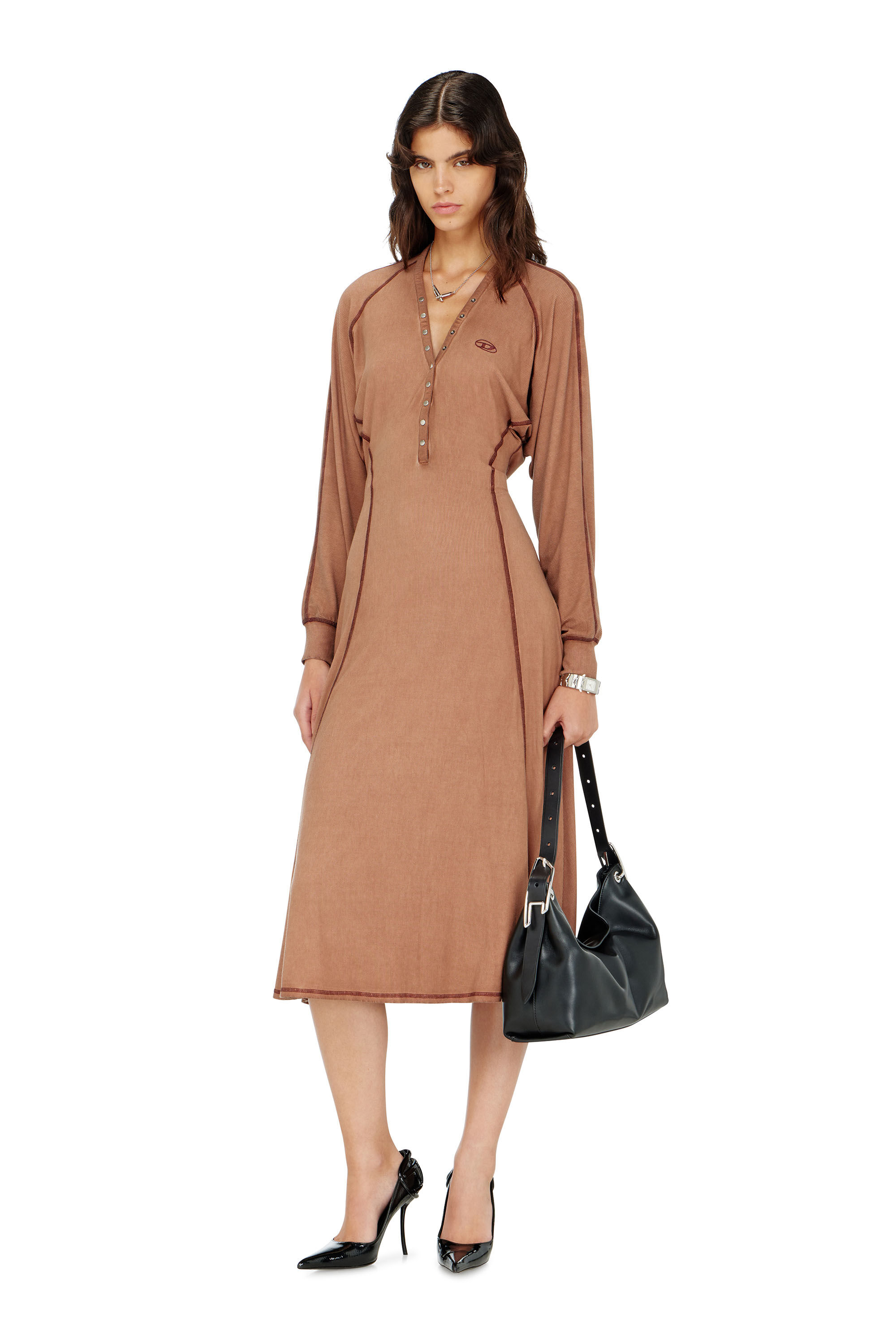 Diesel - D-ISERINA, Abito midi in jersey a costine con maniche a pipistrello Donna in ToBeDefined - 1