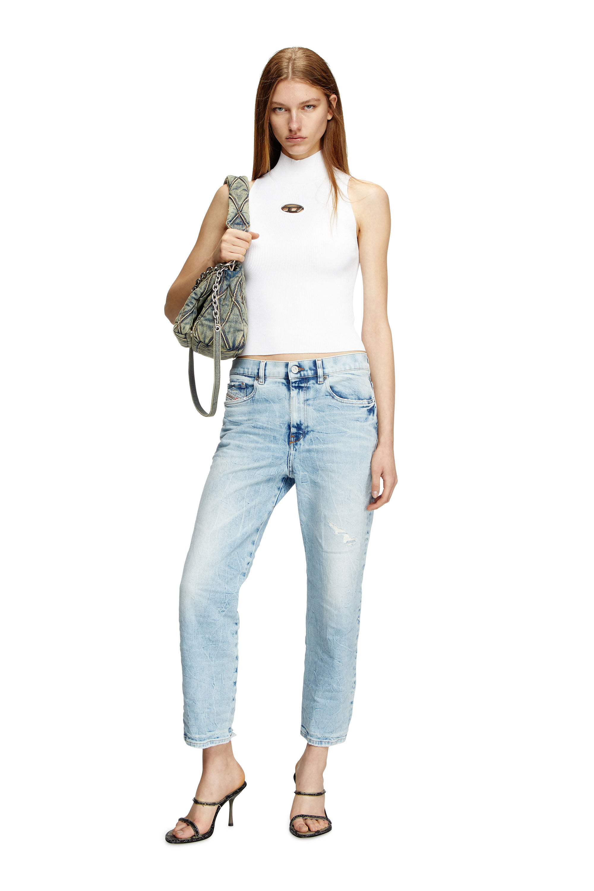 Diesel - M-ONERVAX-TOP, Top dolcevita a coste Donna in Bianco - 1