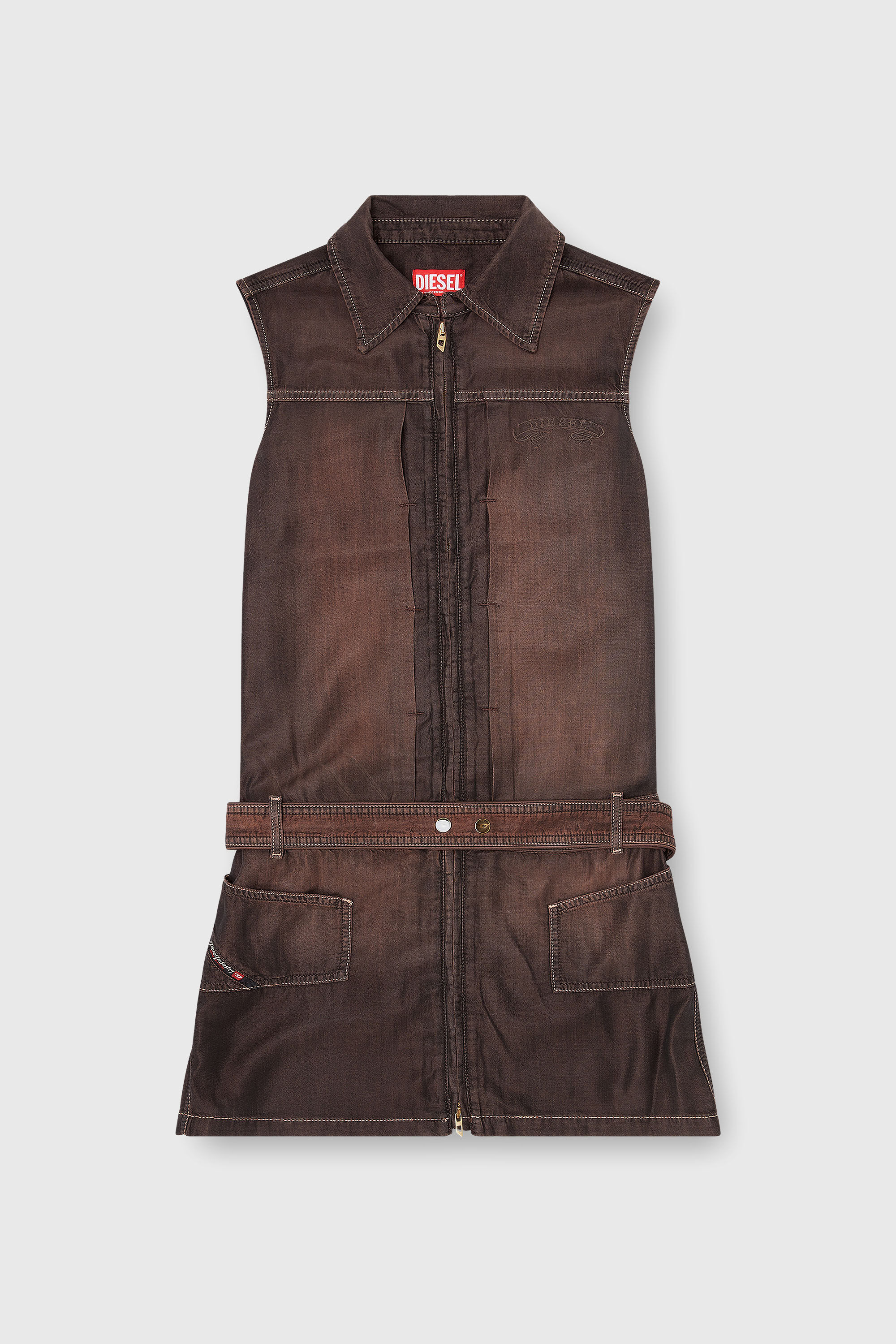 Diesel - DE-EDROS-S, Minidress in denim fluido spalmato Donna in Marrone - 2