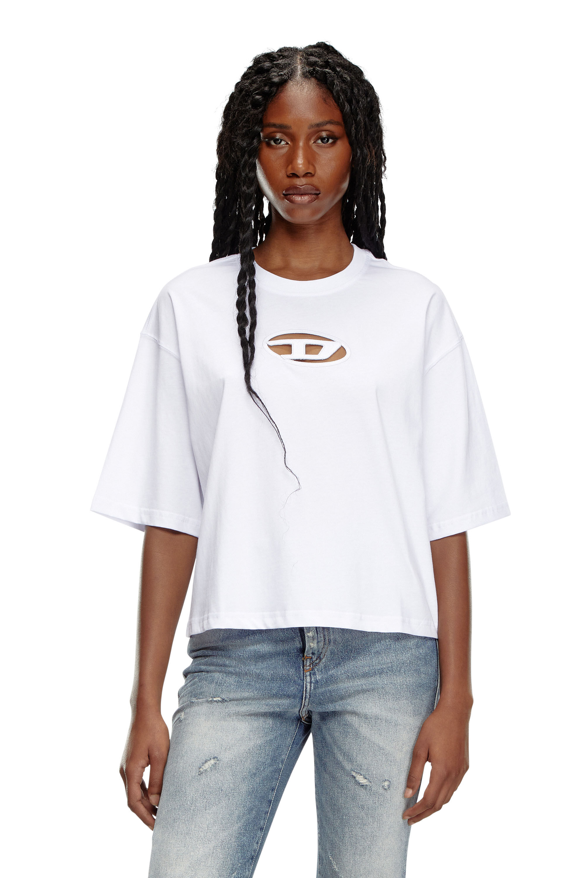Diesel - T-ROWY-OD, Woman Boxy T-shirt with embroidered D in White - Image 3