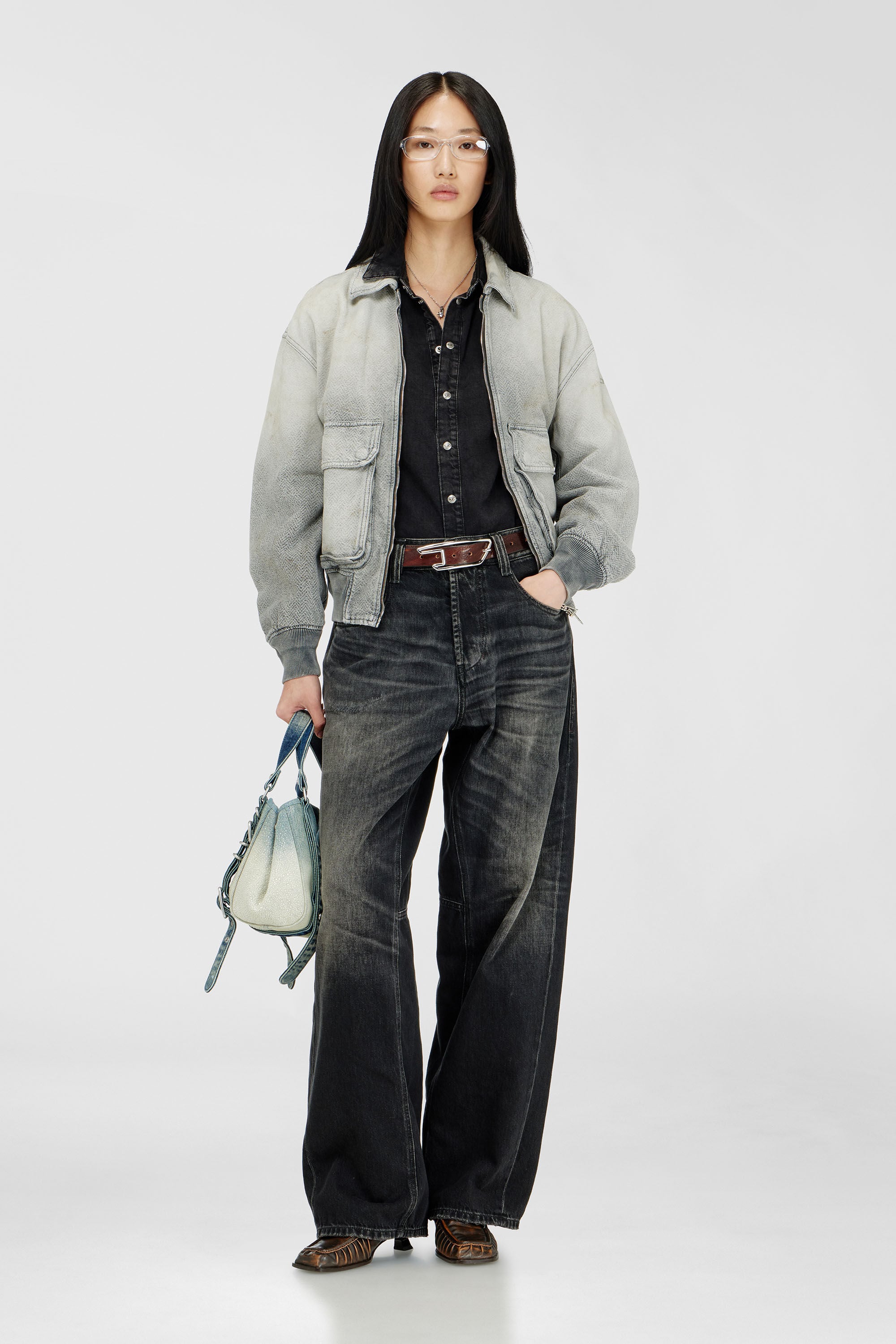 Diesel - D-KURZ, Unisex Jacke aus distressed fischgr&auml;t-denim in Grau - 3
