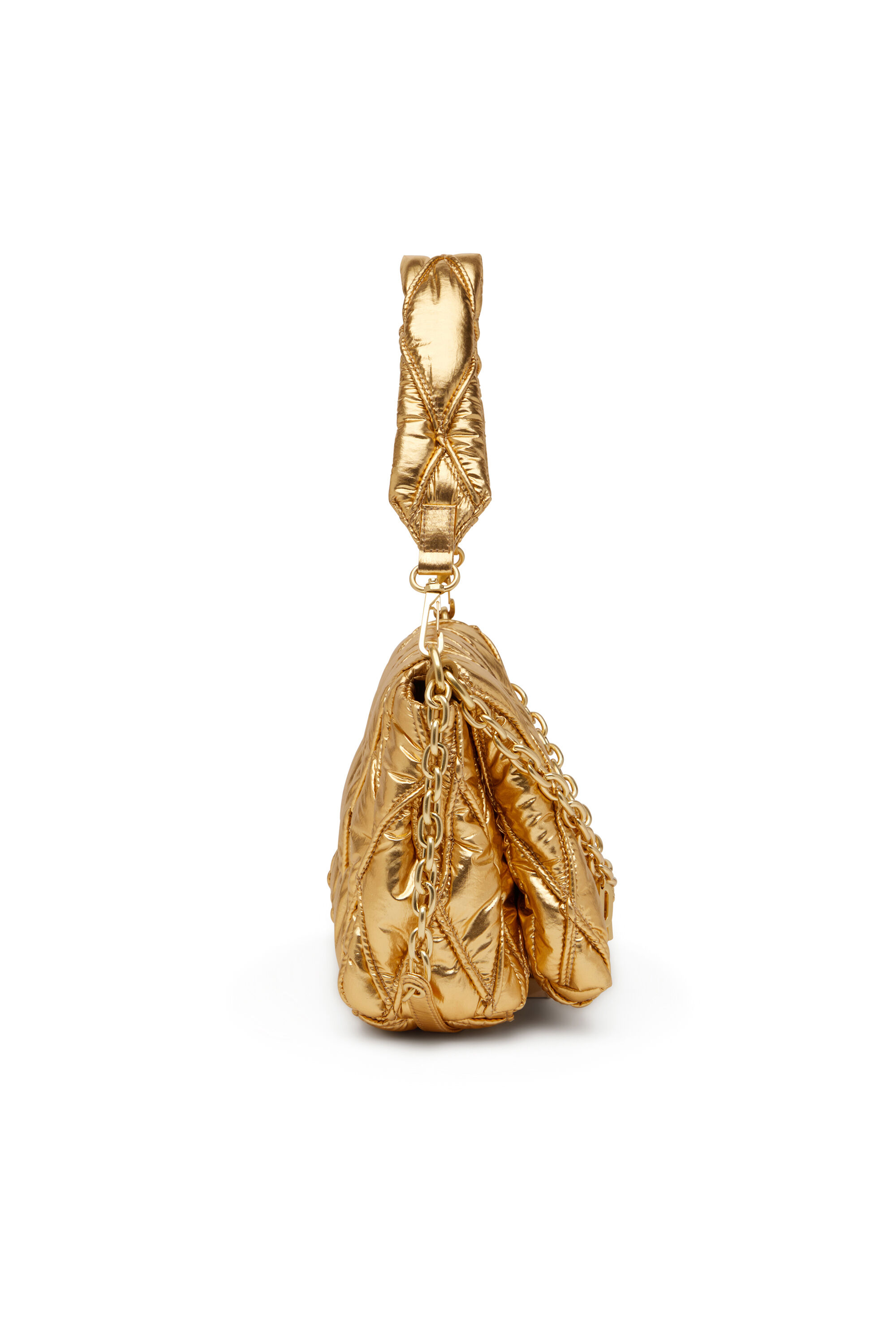 Diesel - CHARM-D SHOULDER M, Borsa a spalla in nylon metallizzato trapuntato Donna in Oro - 4