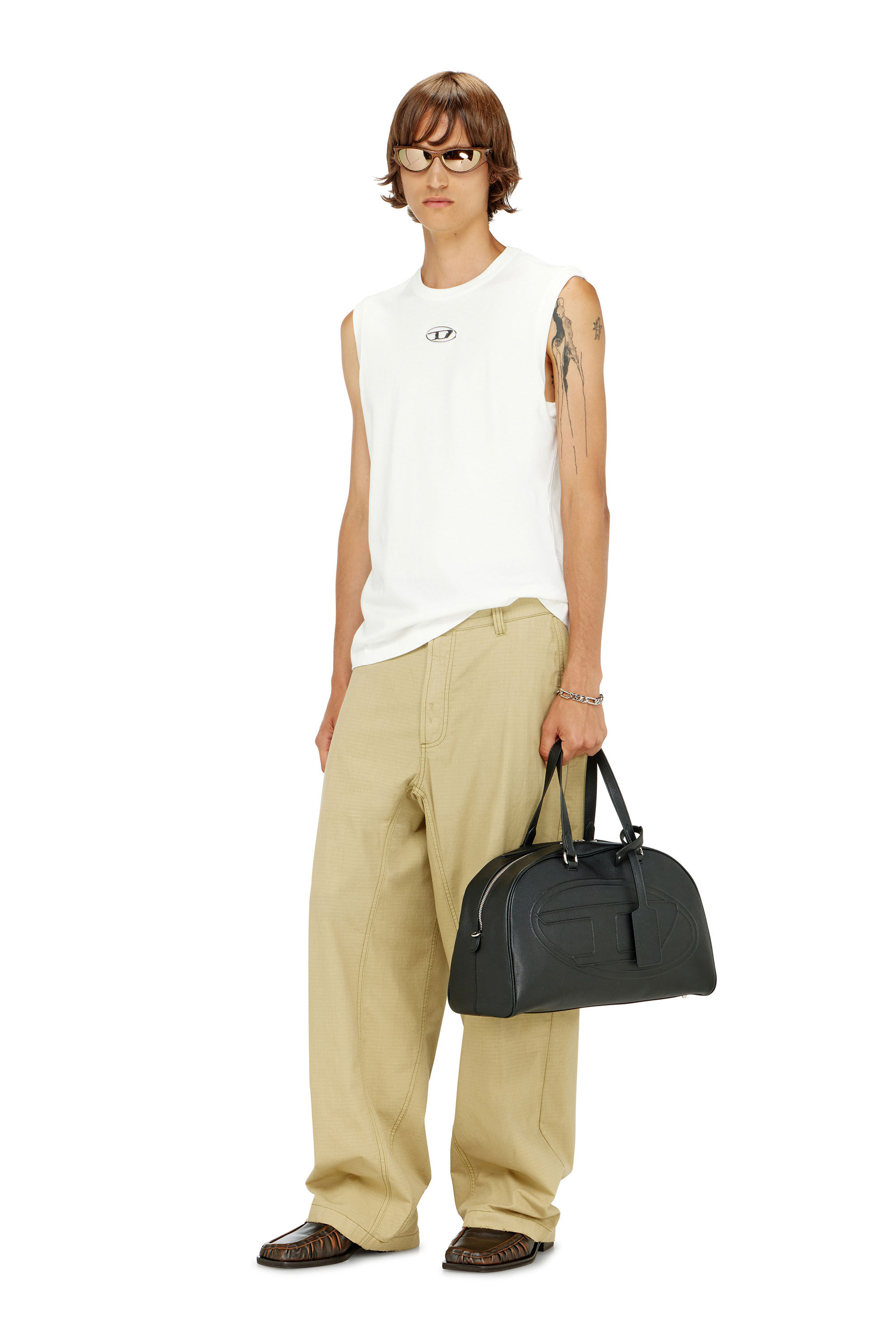 Diesel - T-BISCO-IOD, Canotta in cotone con Oval D metallizzata Uomo in Bianco - 1