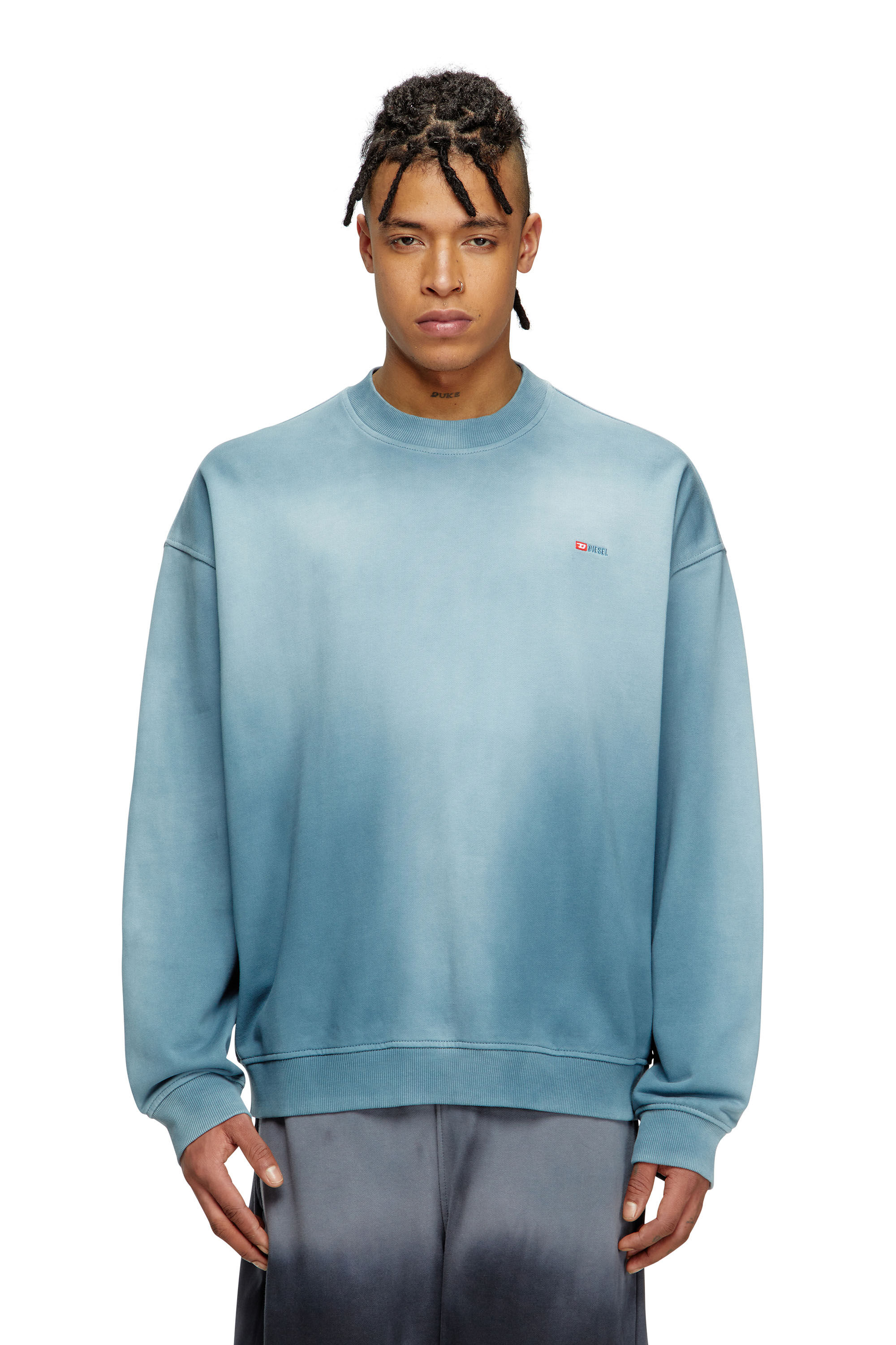 Diesel - S-BOXT-R4, Sweat-shirt délavé avec micro-logo brodé Homme in Bleu - 3