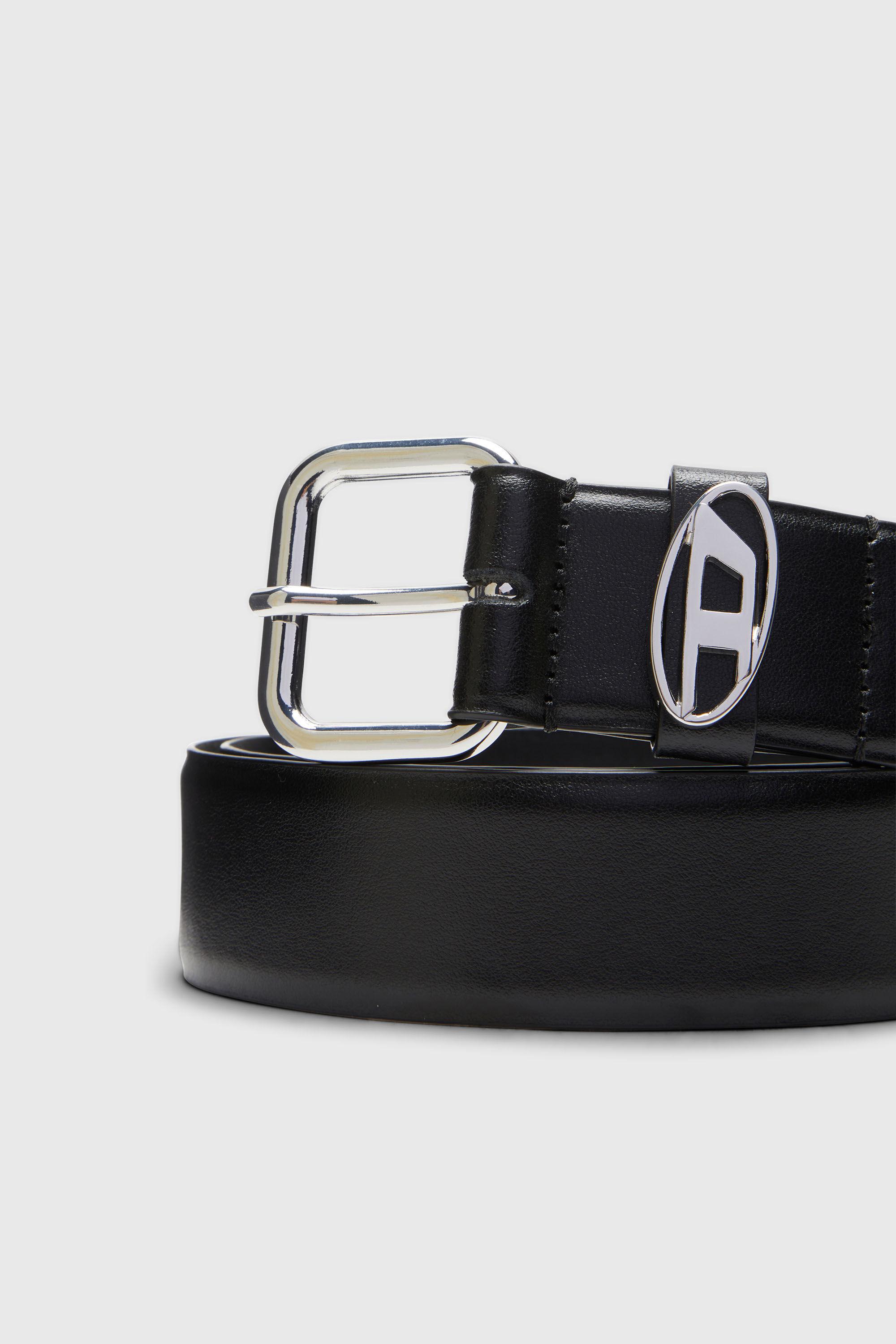 Diesel - B-1DR OVAL D LOOP, Cintura 3.9 cm in pelle con placca logo Unisex in Nero - 3