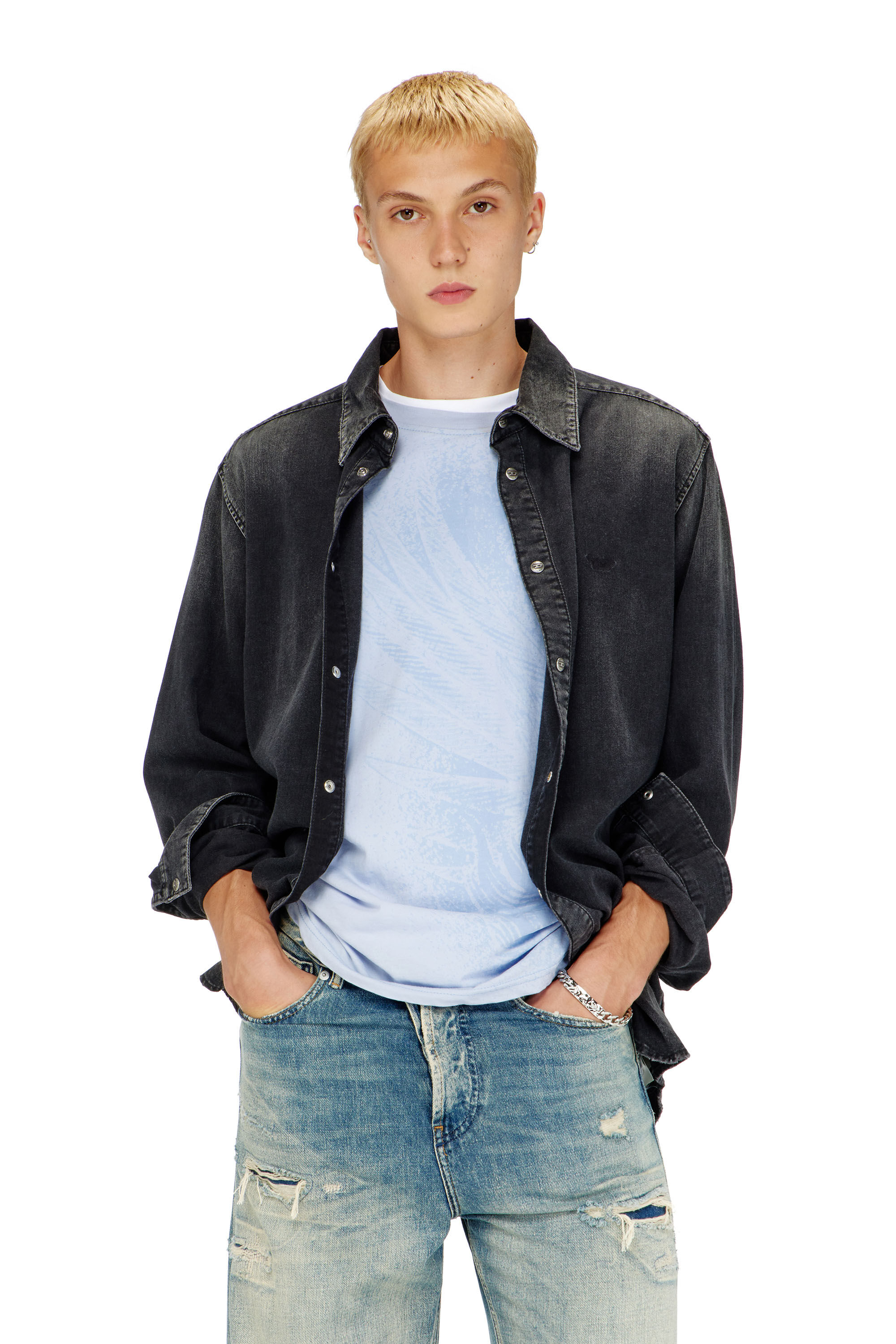 Diesel - D-SIMPLY, Herren Lang&auml;rmeliges Denimhemd in Schwarz - 3