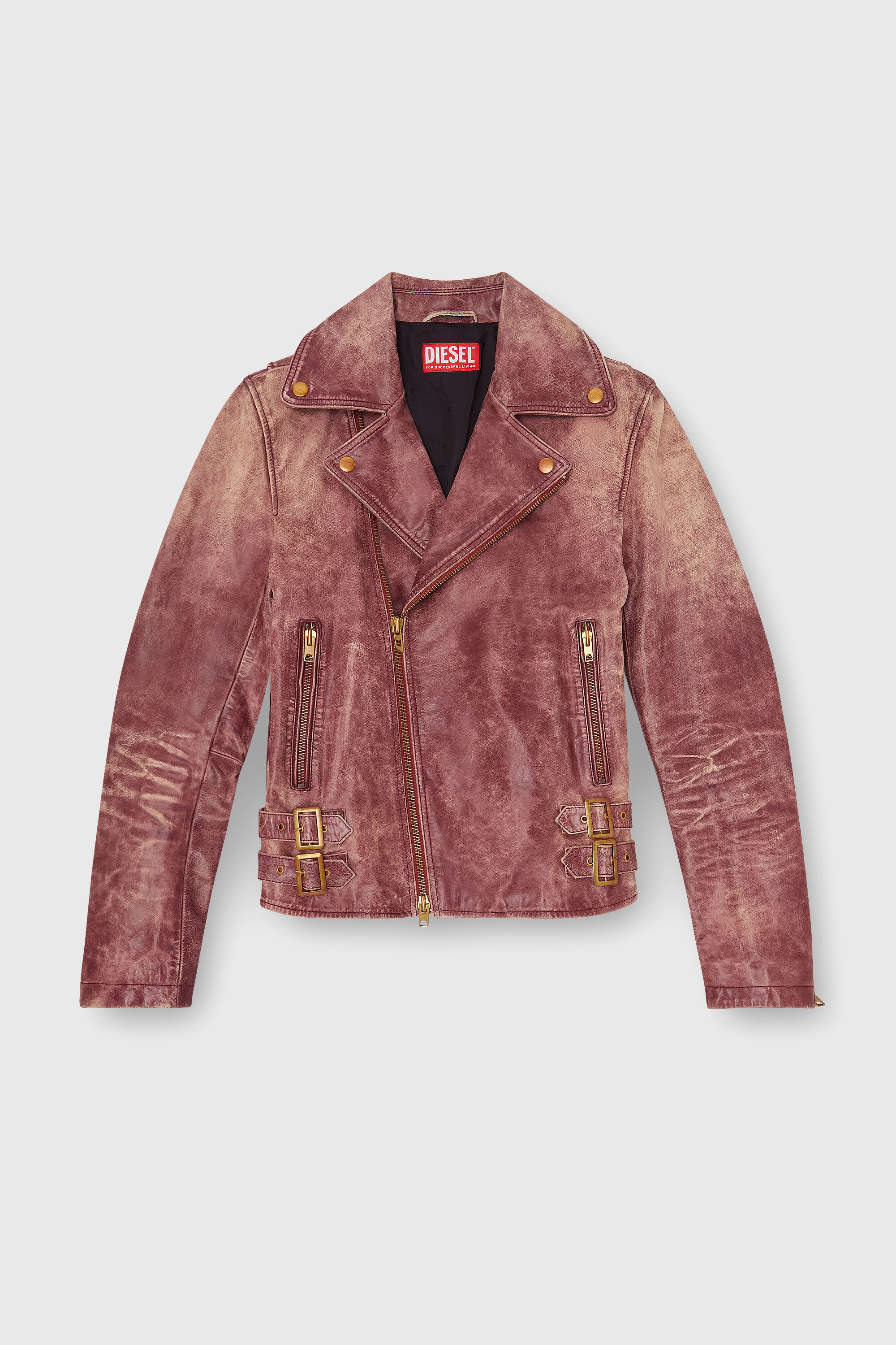 Diesel - L-EON-CJCM, Veste biker en cuir trait&eacute; Homme in Marron - 2