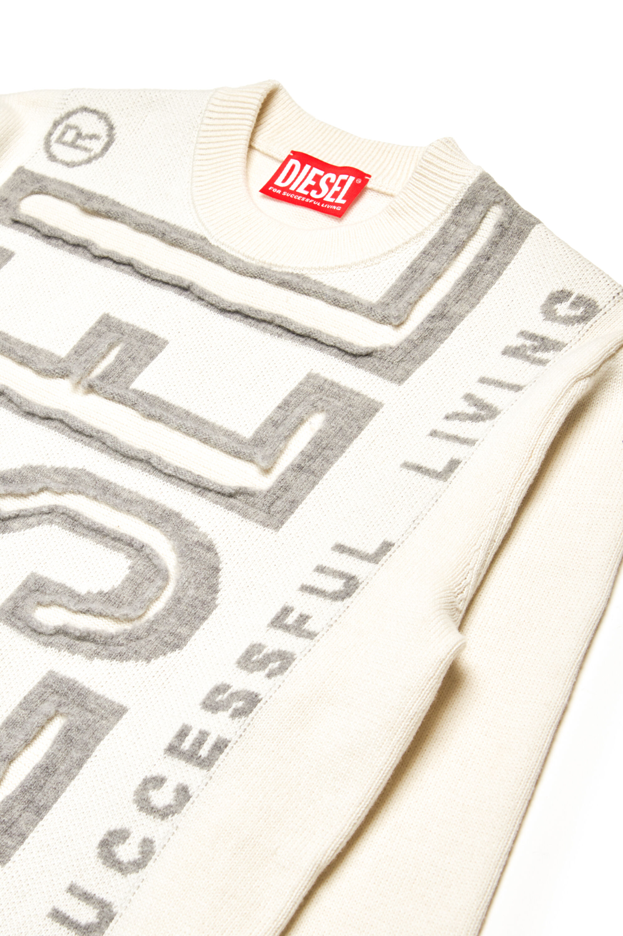 Diesel - KFLOYD OVER, Maglione con logo effetto peel-off Uomo in Bianco - 3