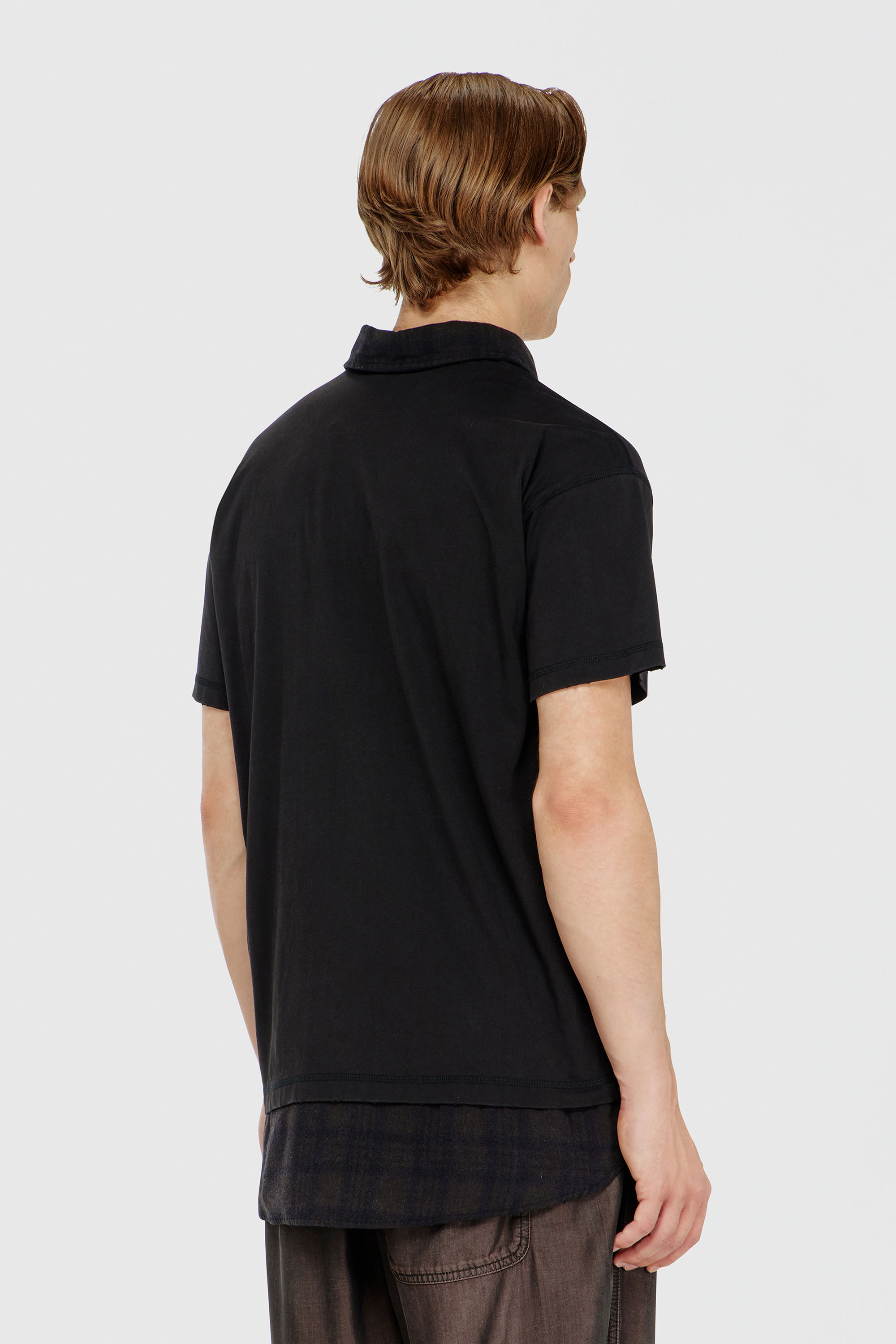 Diesel - T-ANSEL, Polo en jersey avec finitions en flanelle &agrave; carreaux Homme in Noir - 4