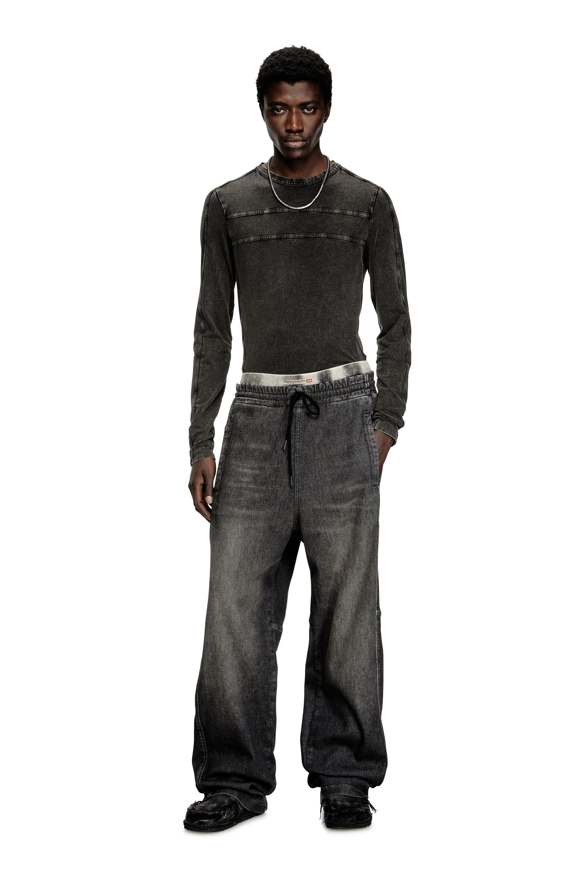 Diesel - Relaxed D-Martyans Track Denim 09L77 Unisex, Nero/Grigio scuro - Image 1