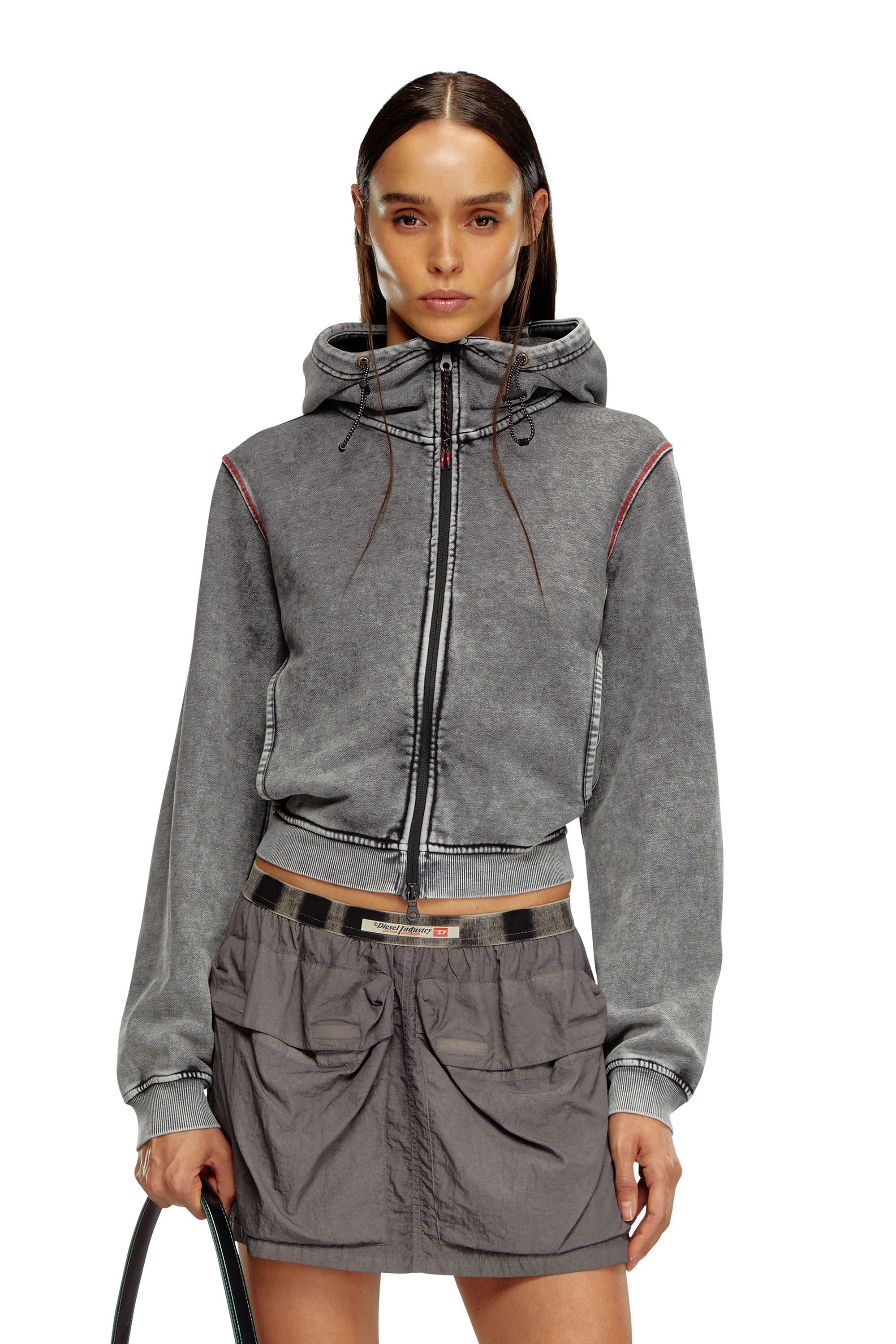Diesel - AWST-ABIRA-HT44, Femme Sweat-shirt à capuche délavé avec fermeture zippée au dos in Gris - Image 3