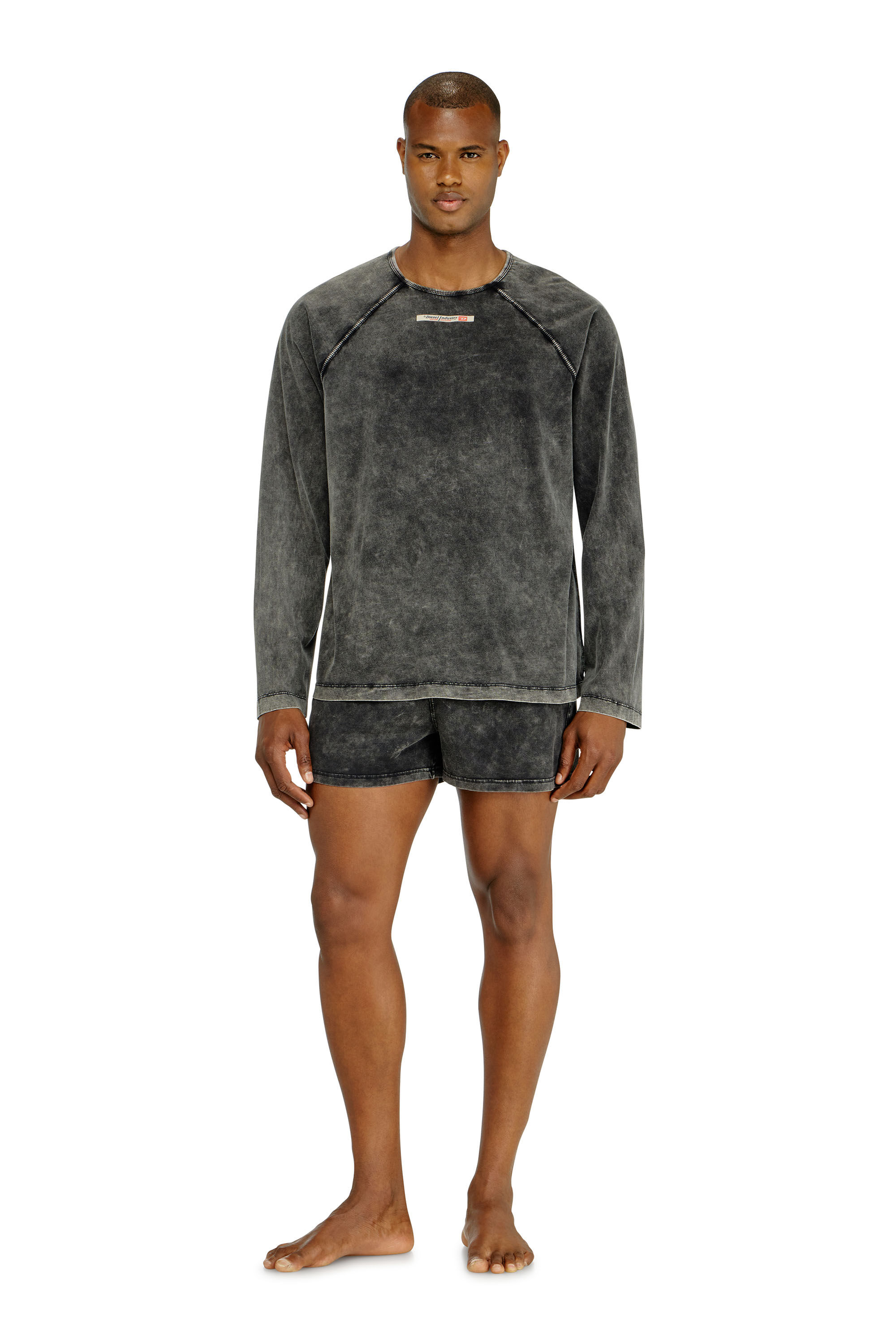 Diesel - BRYAN-DNM, Maglia in cotone con patch logo Uomo in Grigio - 1