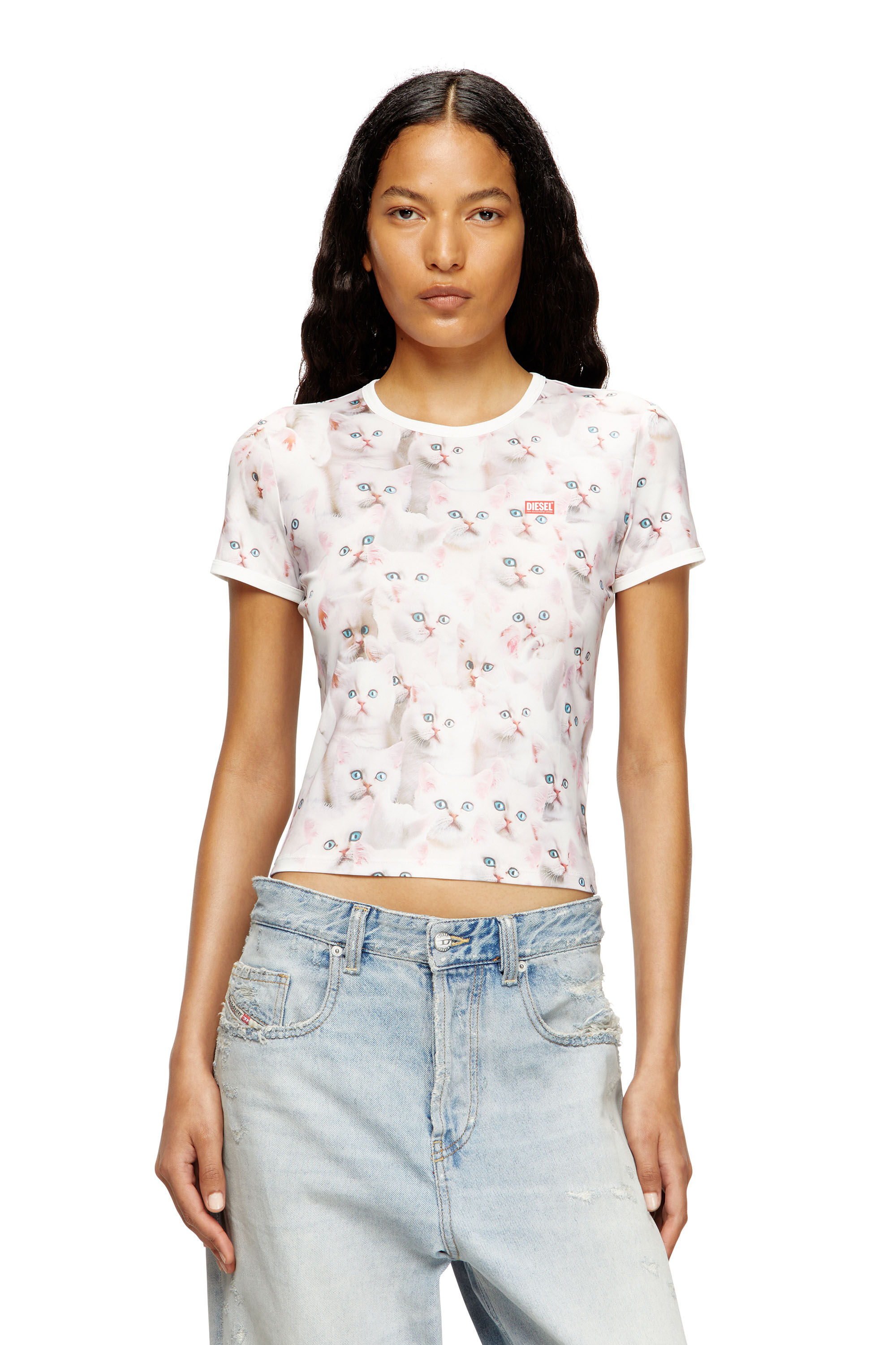 Diesel - T-UNCLAU, Jersey top con stampa all-over Donna in Bianco - 3