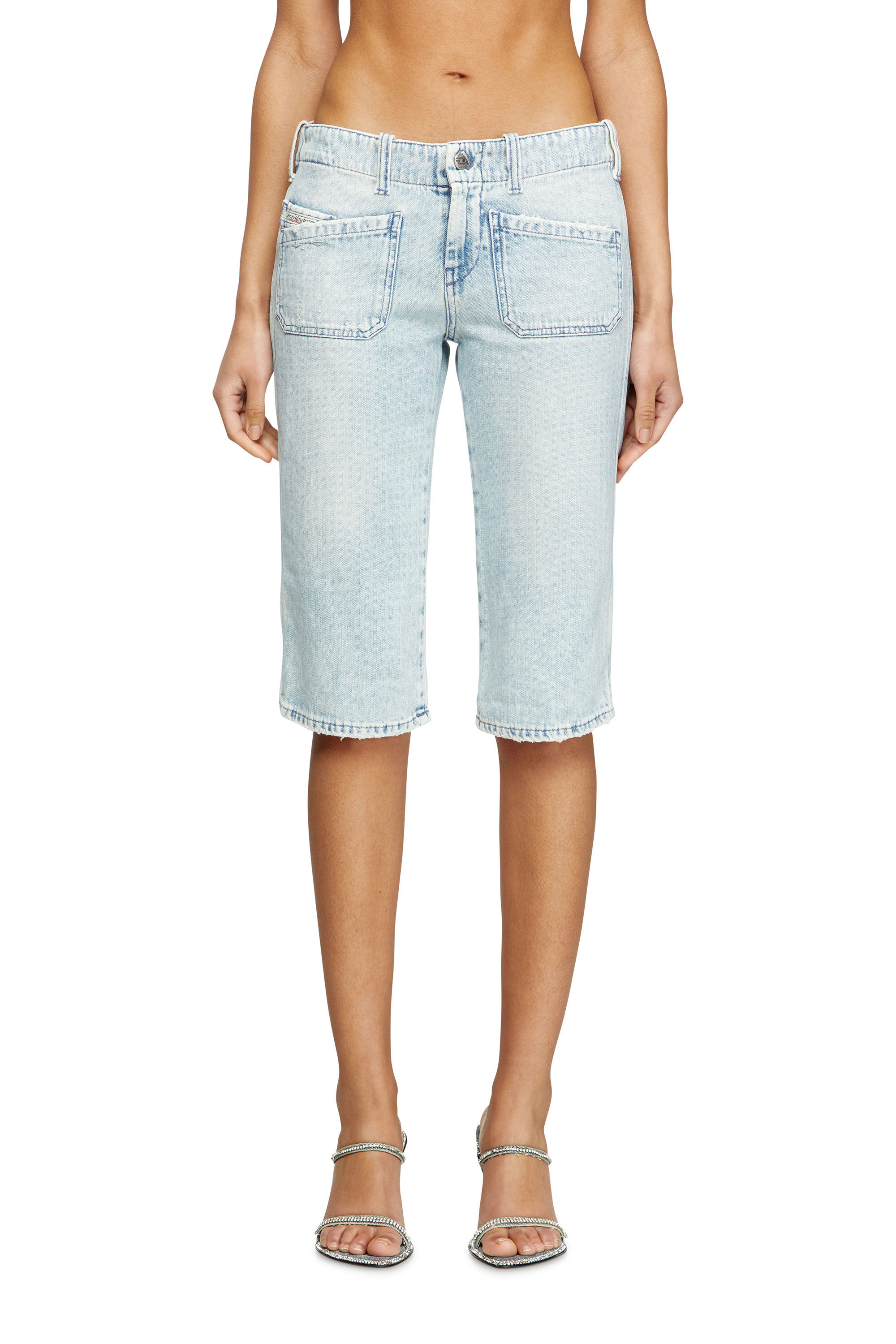 Diesel - DE-KEATE-SHORT, Pantaloni capri in denim herringbone Donna in Blu - 3
