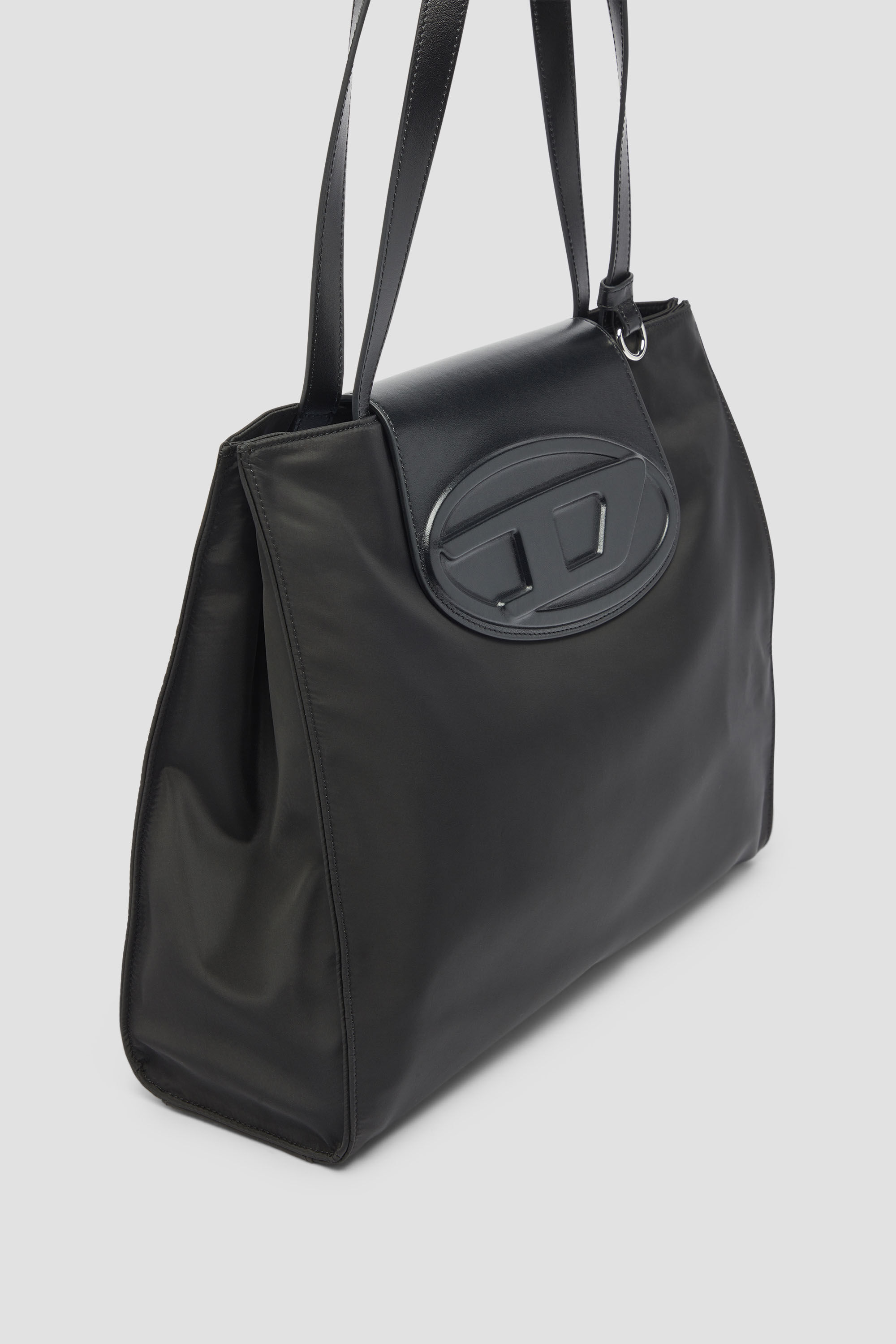 Diesel - 1DR TOTE E/W, 1DR - Sac shopping en nylon avec rabat en cuir Mixte in Noir - 5