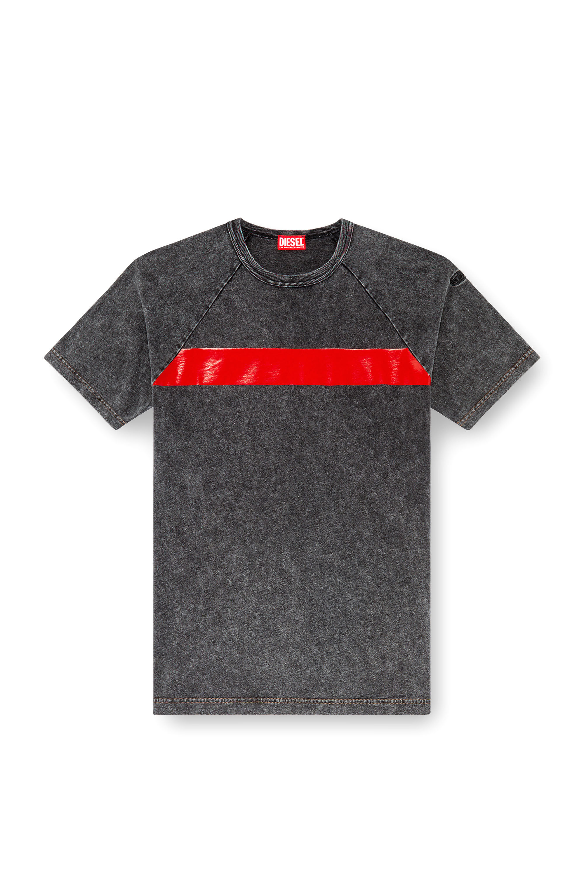 Diesel - T-RADJUST-Q1, Herren Marmoriertes T-Shirt mit glänzendem Streifen in Schwarz - Image 2