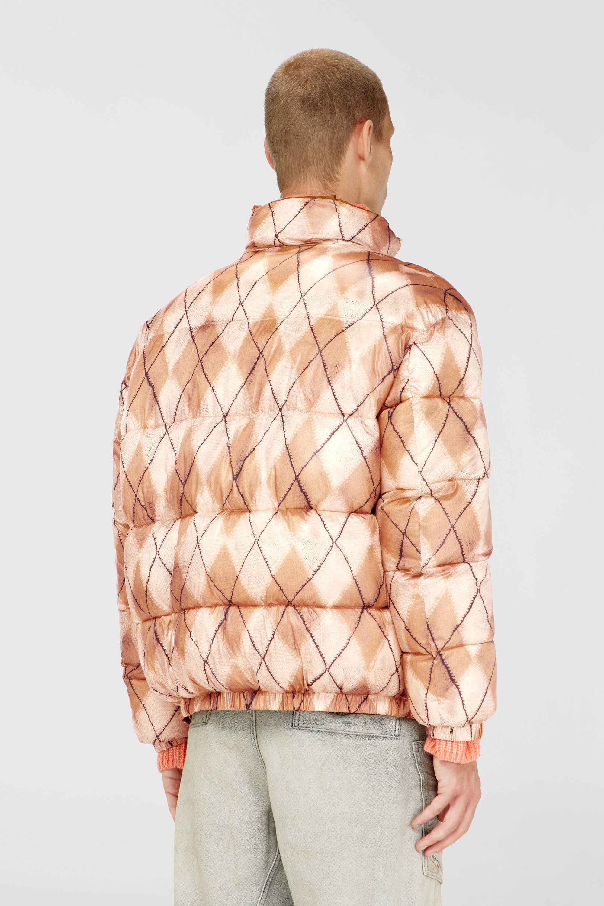 Diesel - W-BOURB-DLCK, Herren Wendbare Steppjacke mit argyle-print in Beige/Grau - 4