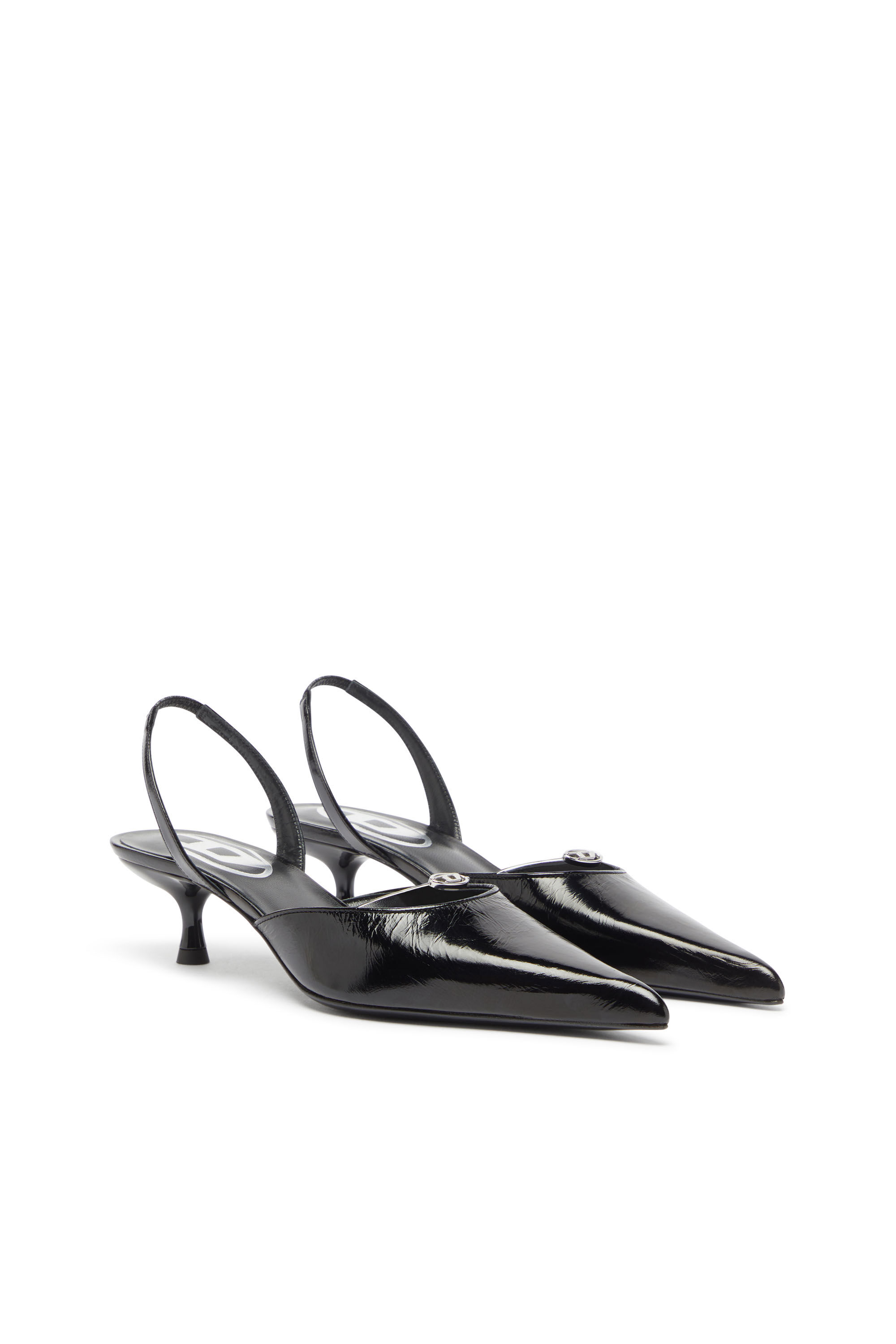 Diesel - D-JEWELS 40 D'OR, D-Ten&Half - Slingbacks en cuir avec bijou Oval D Femme in Noir - 2