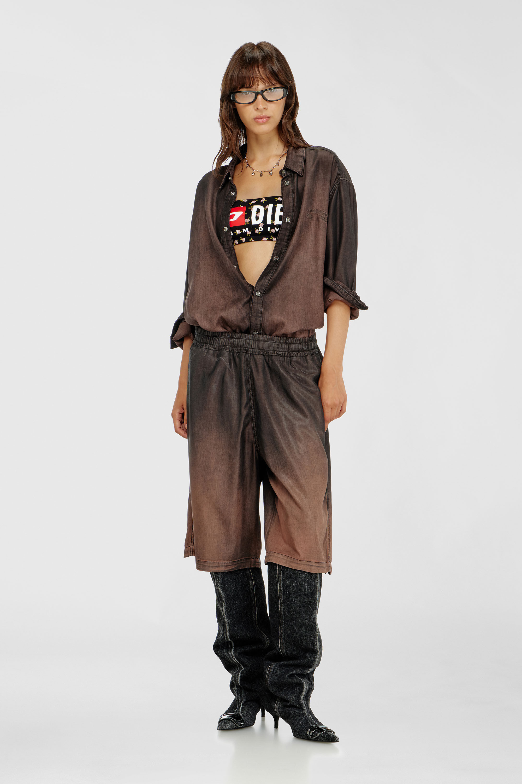 Diesel - MELANIE-C-D-CORE, Reggiseno a fascia in cotone con stampa floreale all-over Donna in Nero - 6