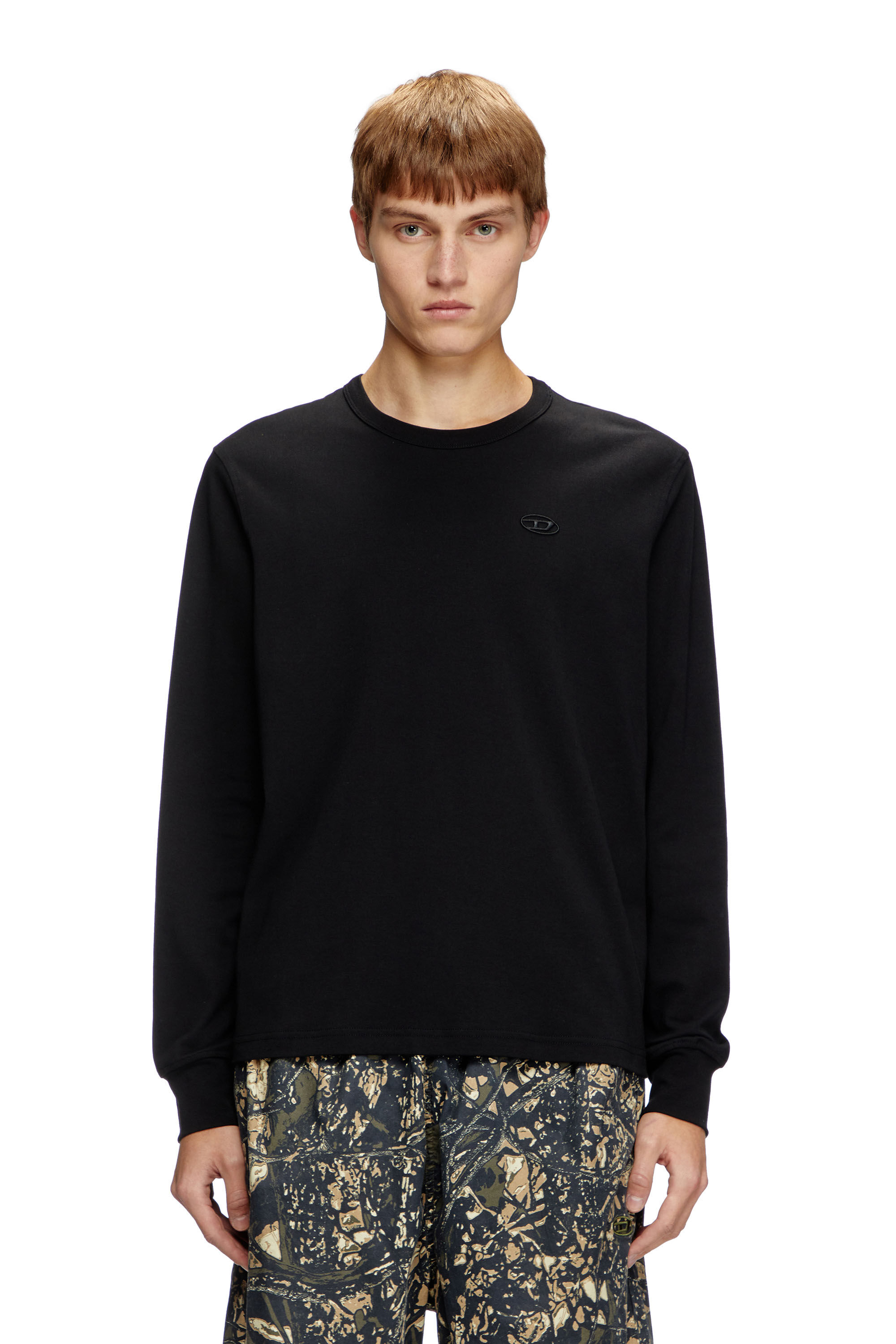 Diesel - T-ADJUST-LS-SLITS-R17, T-shirt à manches longues avec logo brodé Homme in Noir - 3