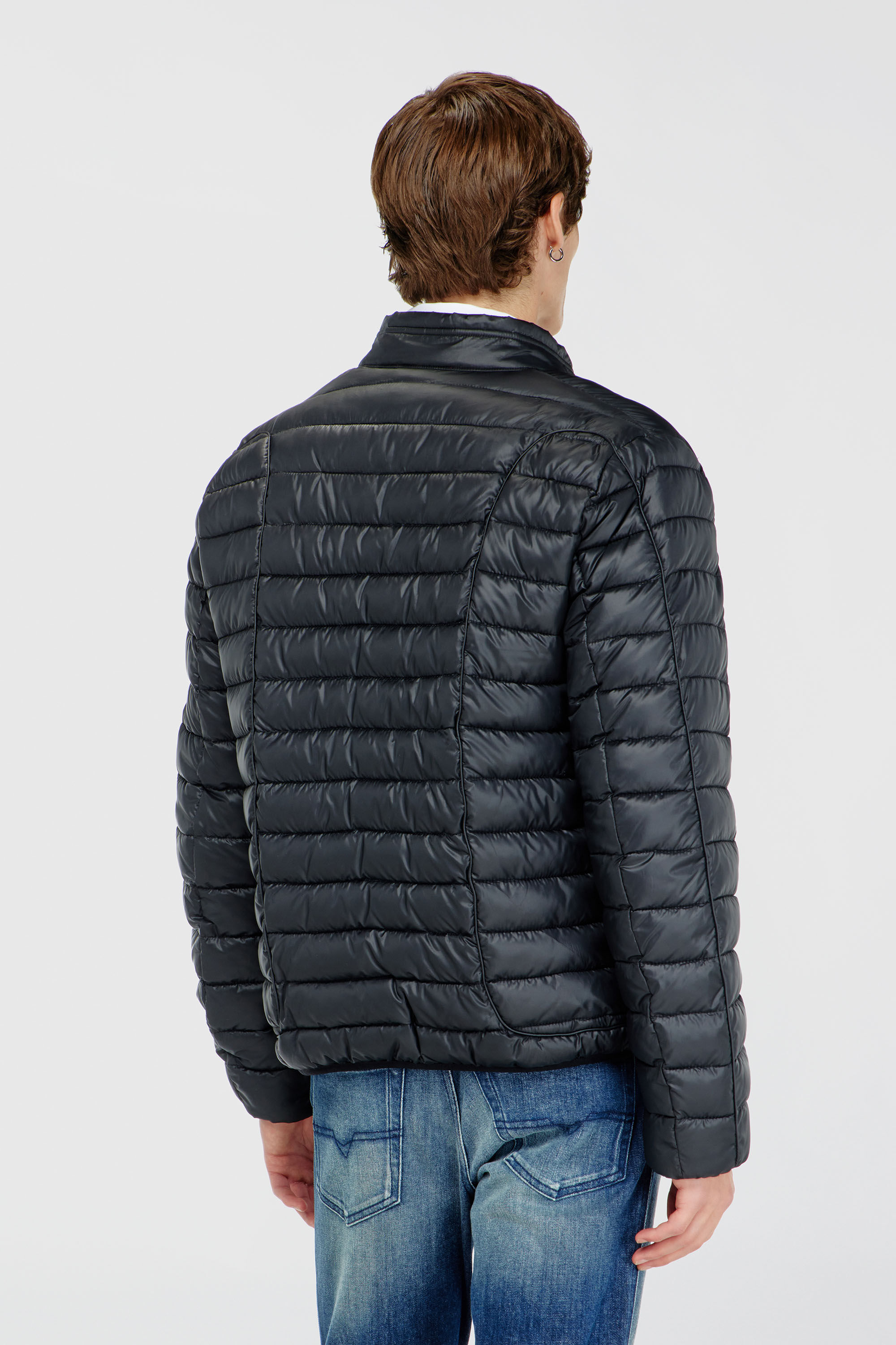Diesel - W-PILOT-WRD, Piumino stile biker con profili tono su tono Uomo in Nero - 4