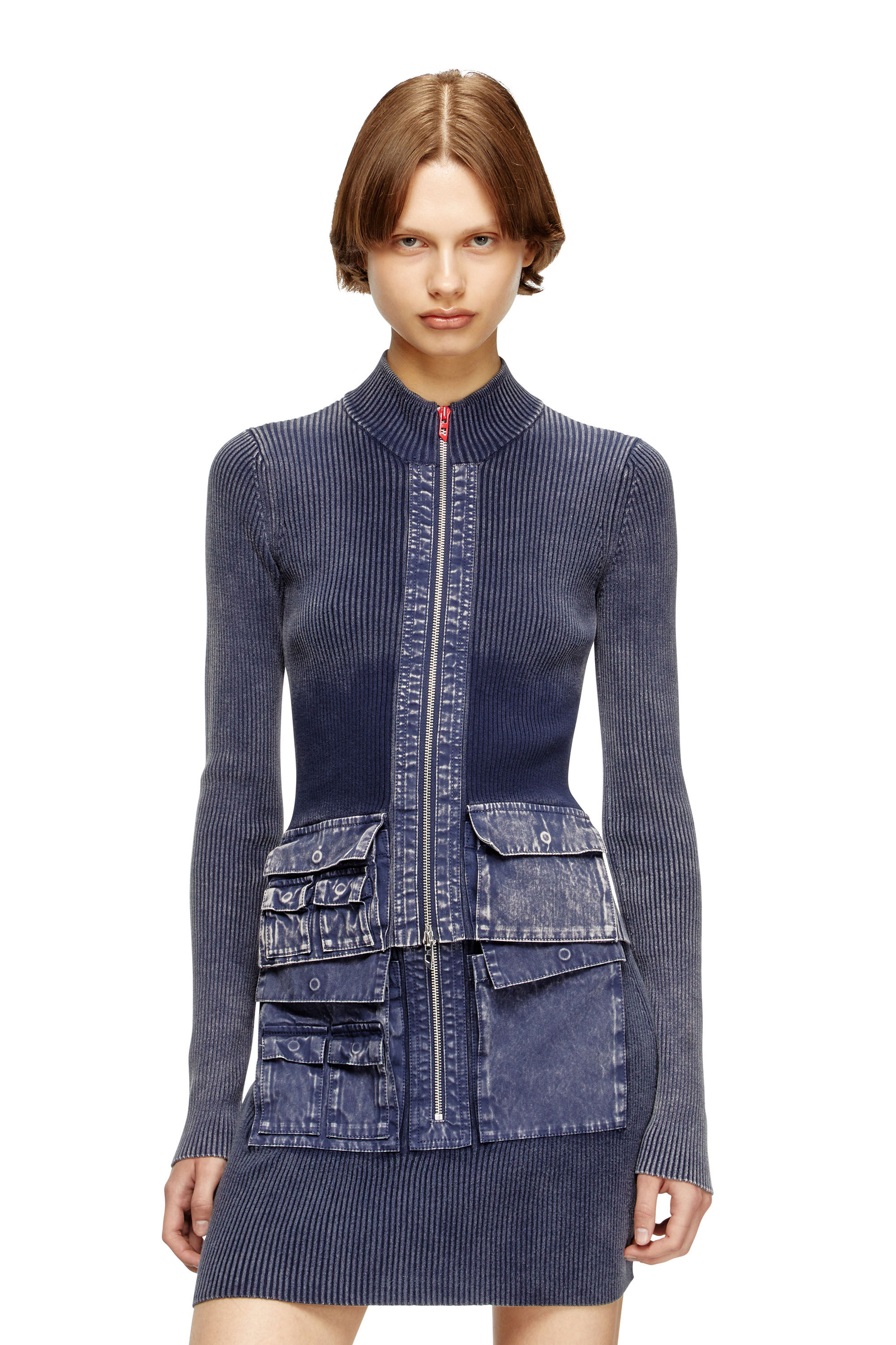 Diesel - M-MELISSA, Cardigan con zip e tasche cargo in denim Donna in Blu - 2