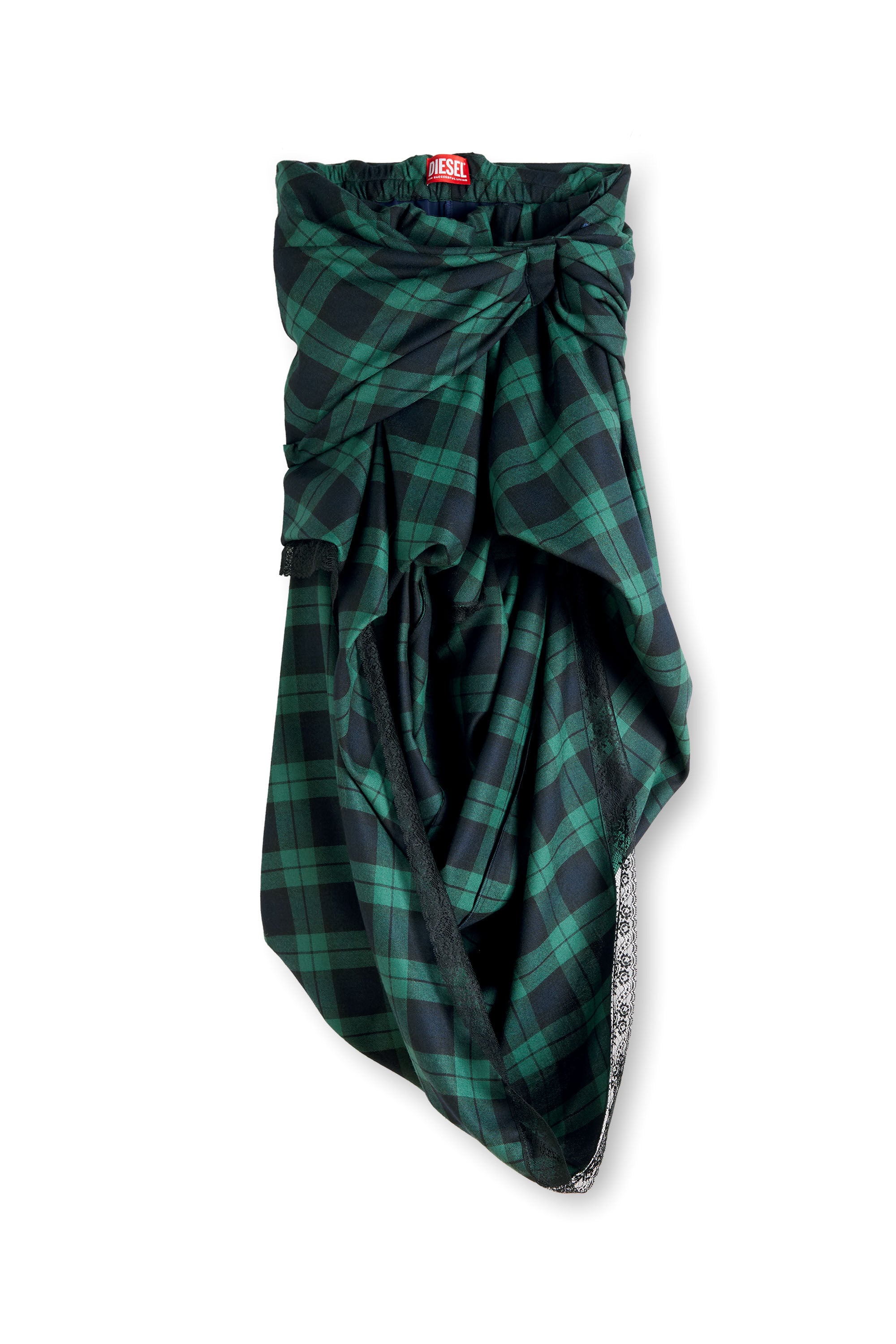 Diesel - O-WINNY, Gonna midi tartan drappeggiata con bordo in pizzo Donna in Multicolor - 2