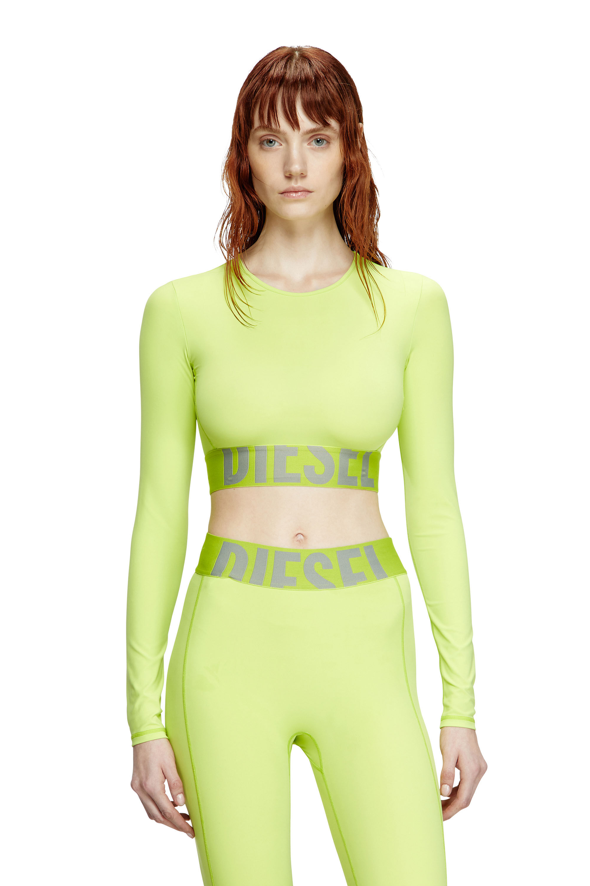 Diesel - MELISSA-D-POP, Damen Verkürzte Oberteil aus Mikrofaser mit Cut-off-Logo in Neongrün - 3