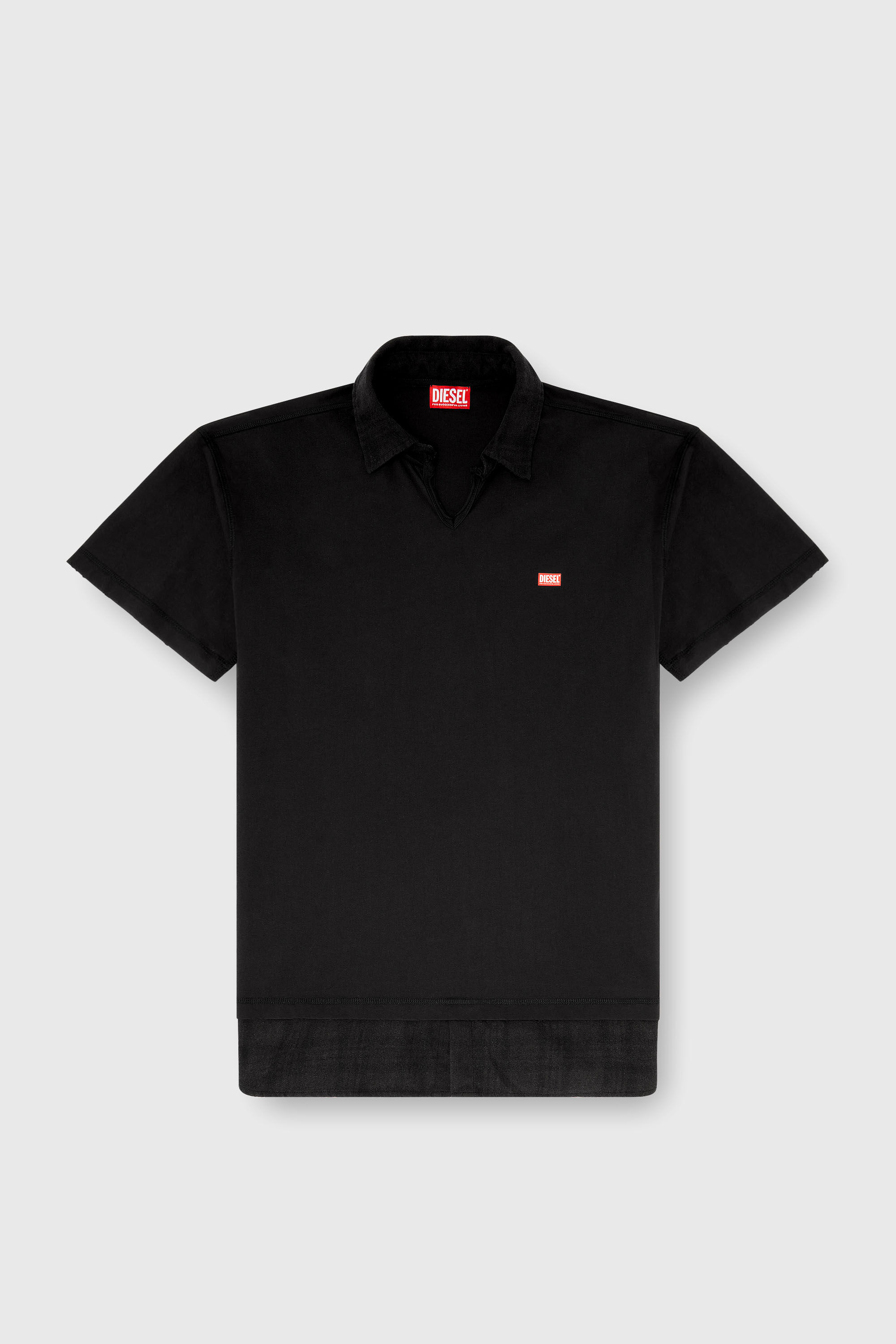 Diesel - T-ANSEL, Polo en jersey avec finitions en flanelle &agrave; carreaux Homme in Noir - 2