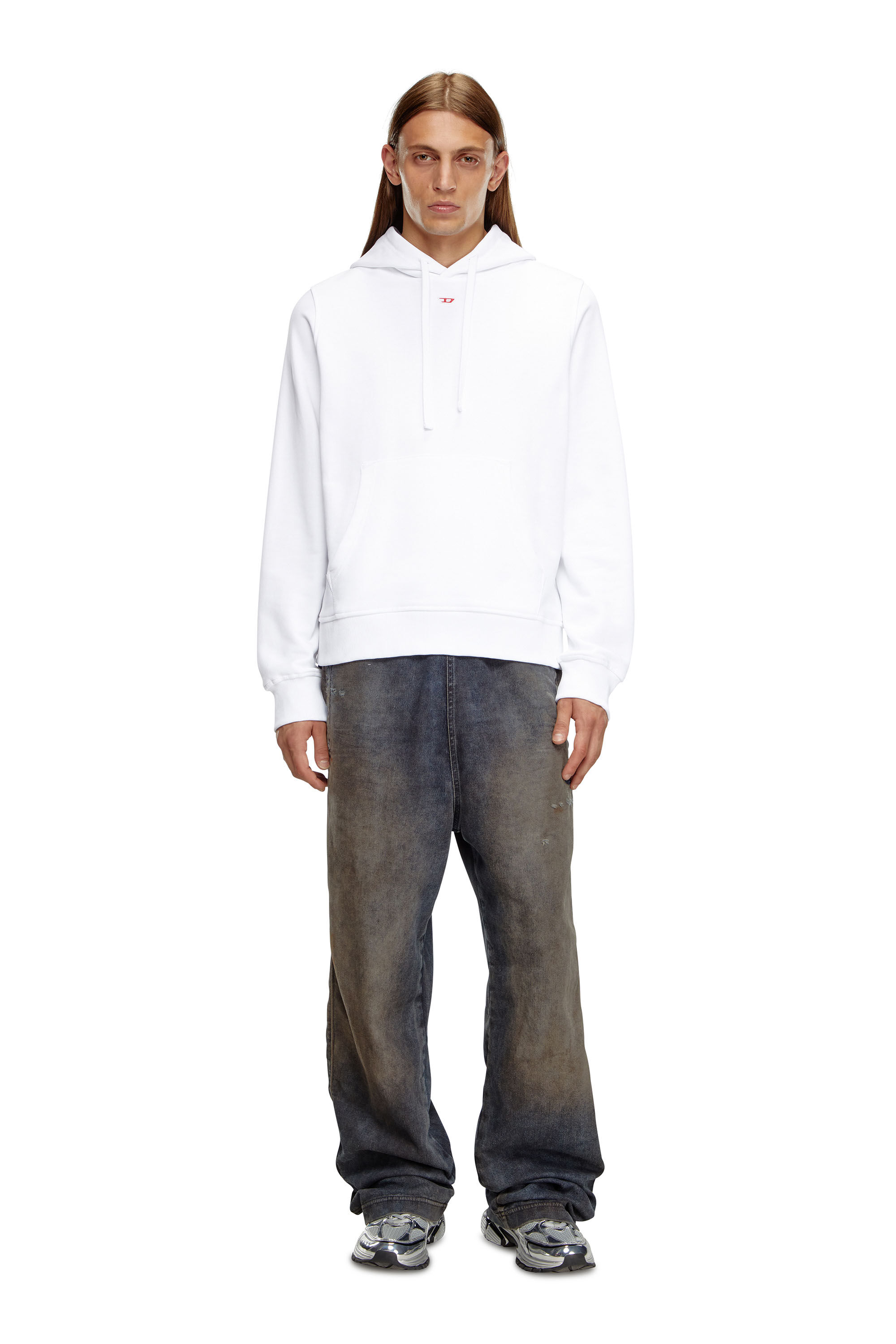 Diesel - S-GINN-HOOD-D, Homme Sweat-shirt à capuche en coton avec mini empiècement D in Blanc - Image 1