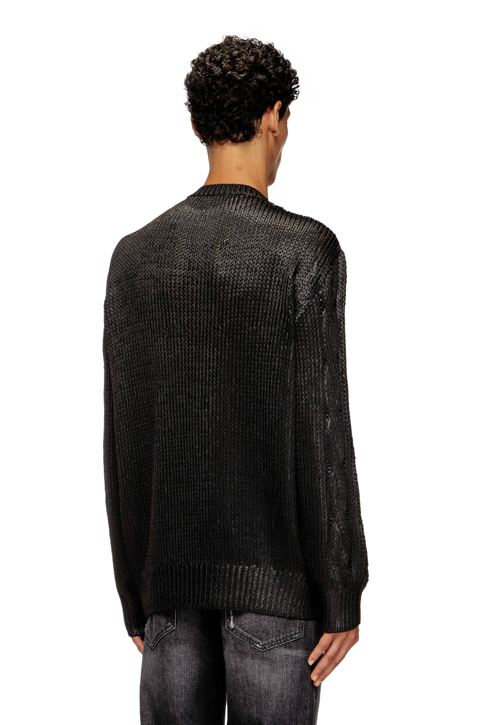 Diesel - K-MICHIU, Herren Pullover mit Zopf-Muster und Glanzeffekt in Schwarz - 3