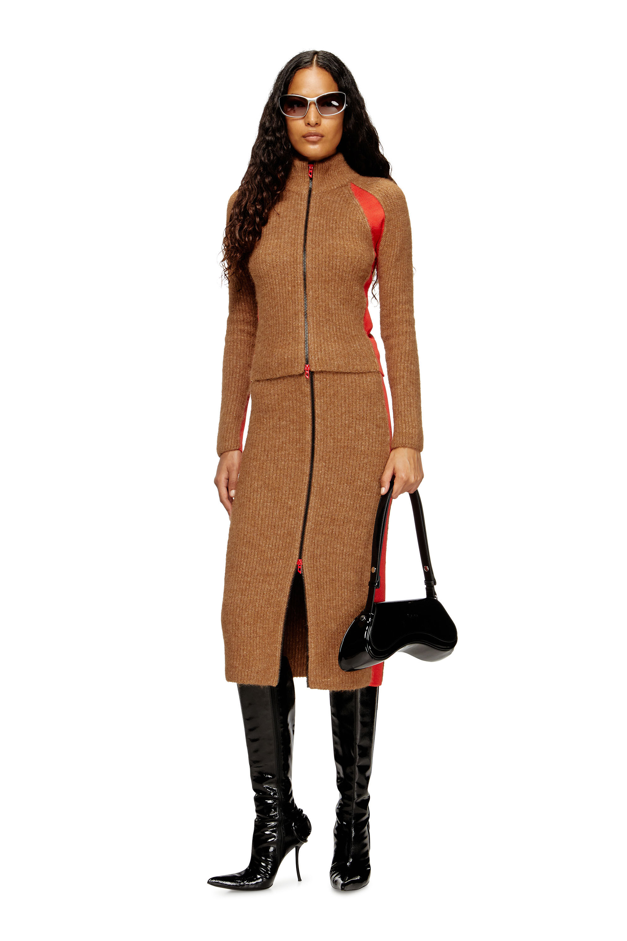 Diesel - M-LOUISE, Cardigan misto alpaca con inserti a contrasto Donna in Marrone - 1