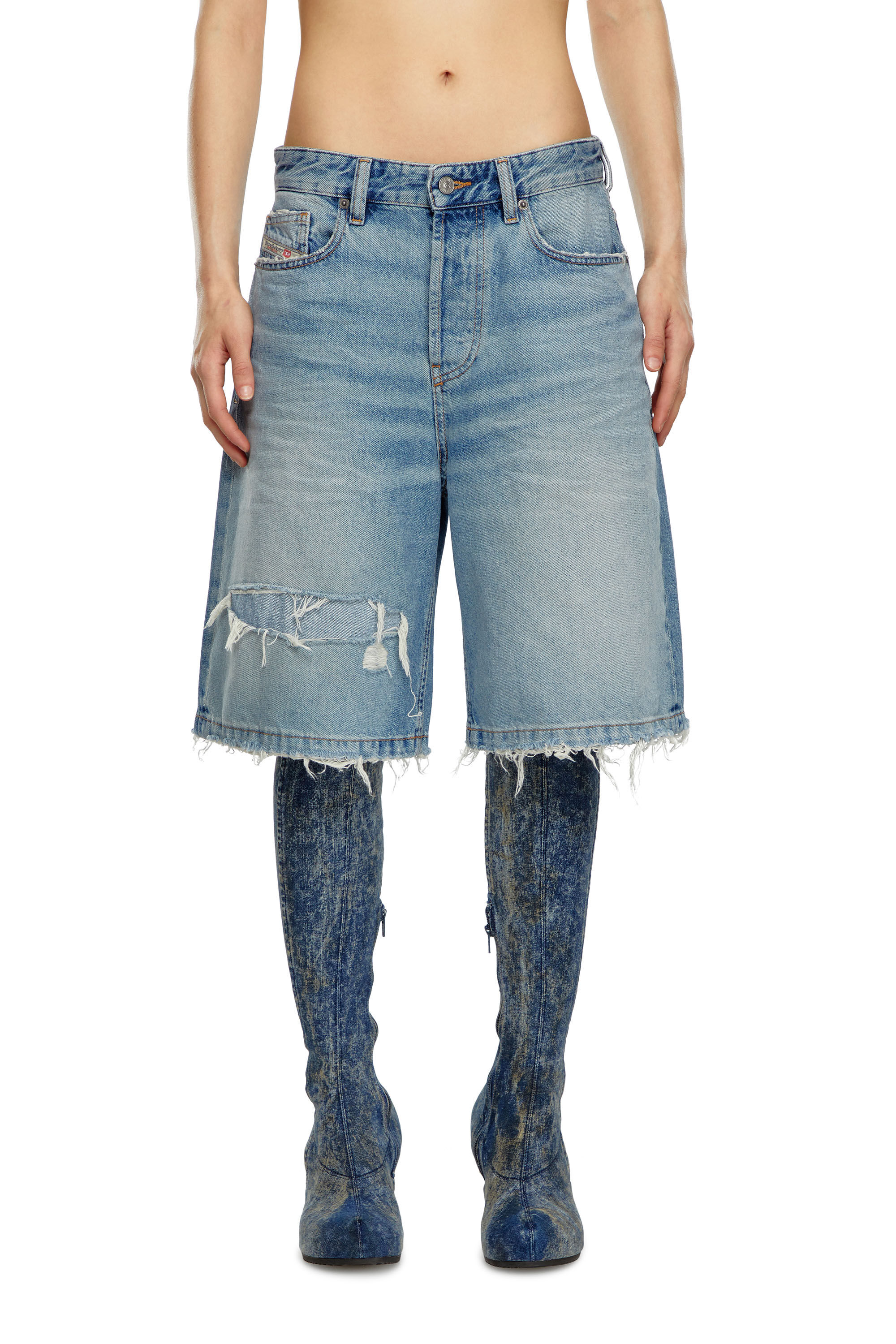 Short en denim effet dechire repare Femme Bleu Diesel