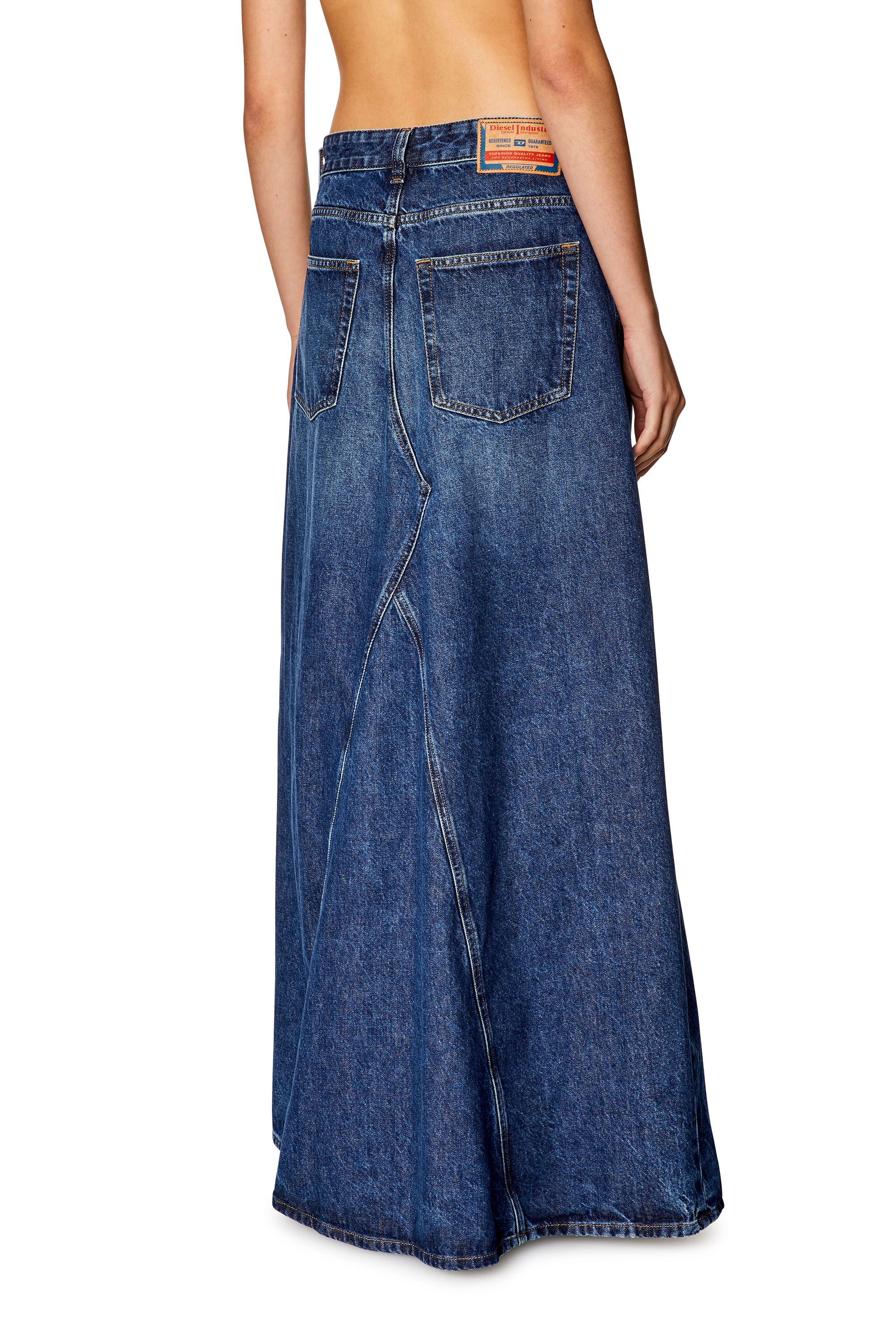 Diesel - DE-PAGO, Damen Langer Rock aus Denim in Dunkelblau - 3