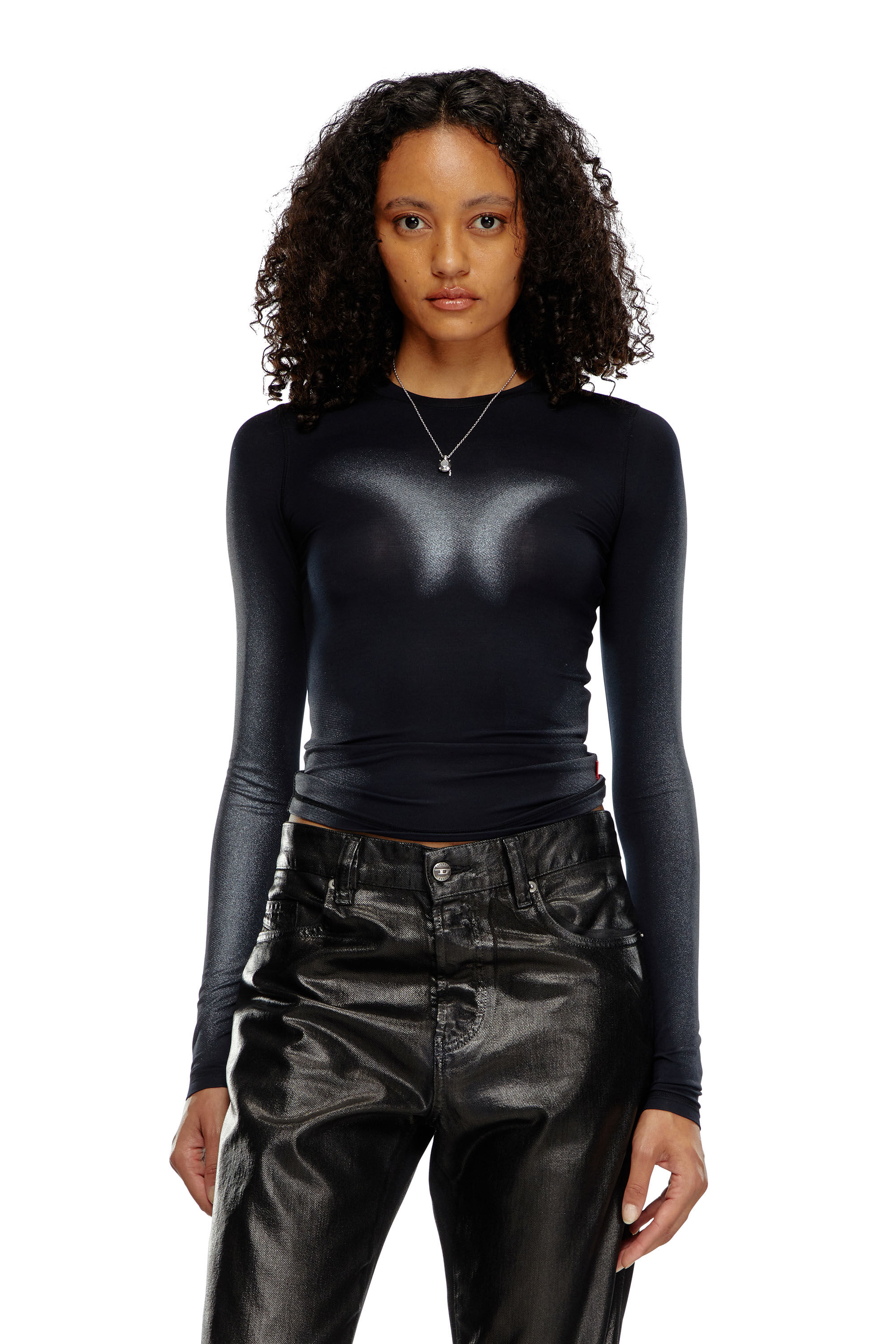 Diesel - T-ILON, Femme T-shirt à manches longues avec effets métallisés in Noir - Image 3