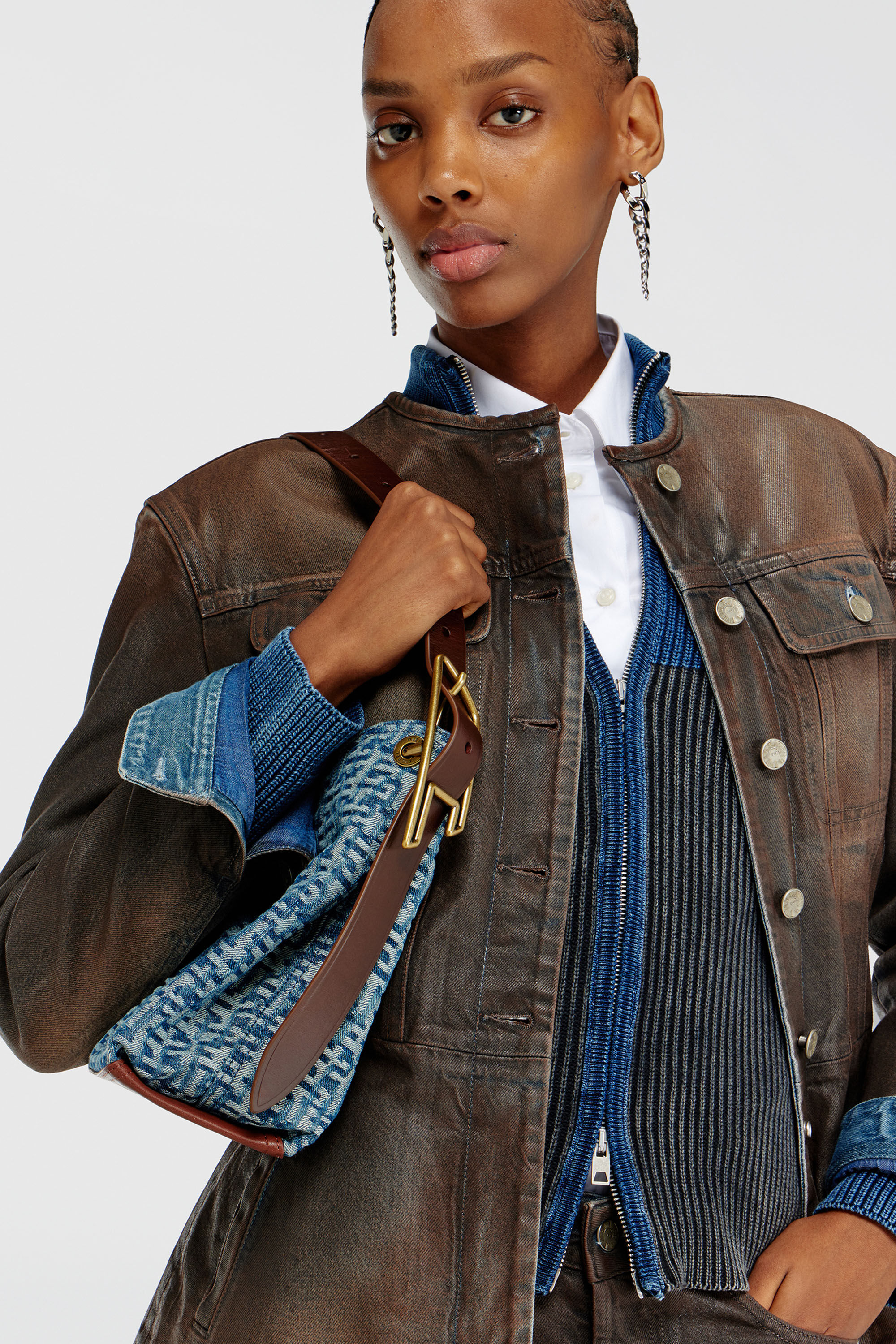 Diesel - D-LINE HOBO S, D-Line Borsa a spalla in denim monogram Donna in Blu - 1
